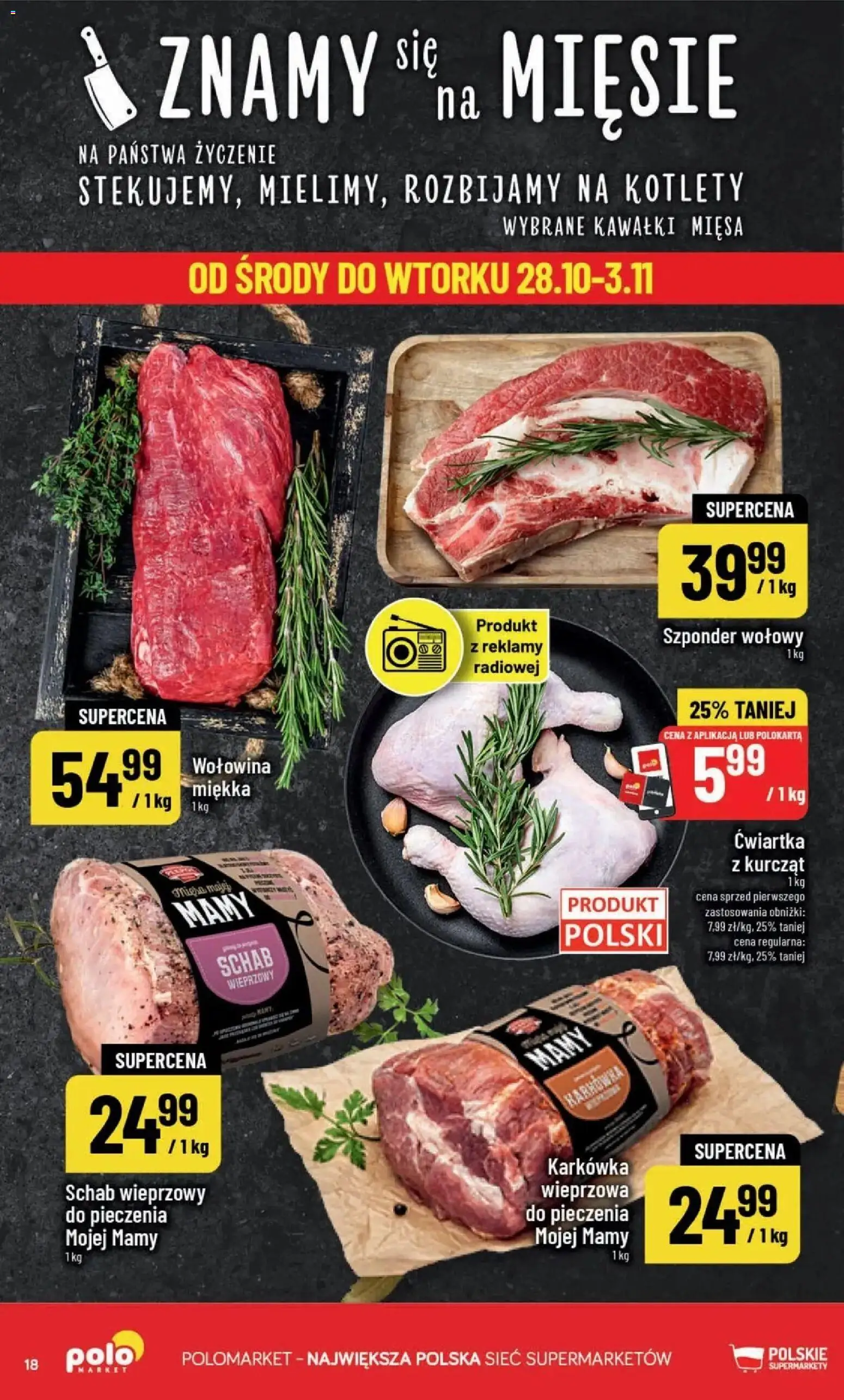 POLOmarket aktualna gazetka od 28.10.2026 | Strona: 18 | Produkty: Karkówka, Schab, Schab wieprzowy, Kotlety