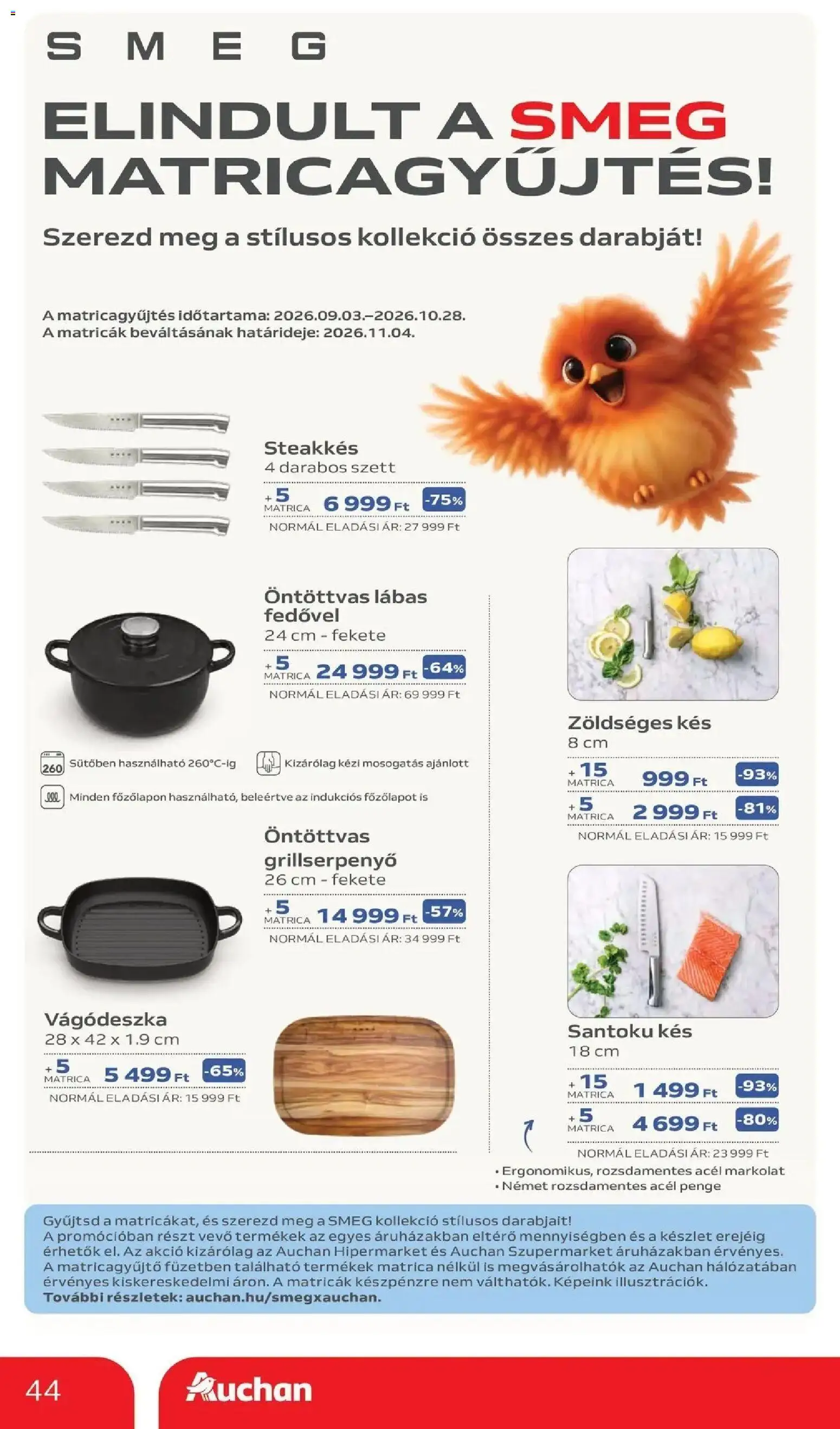 Auchan akciós újság Szolnok - 2026.10.15. -tól/töl > akció, lapozható szórólap 🛍️ | Oldal: 44 | Termékek: Vágódeszka, Grill, Kés