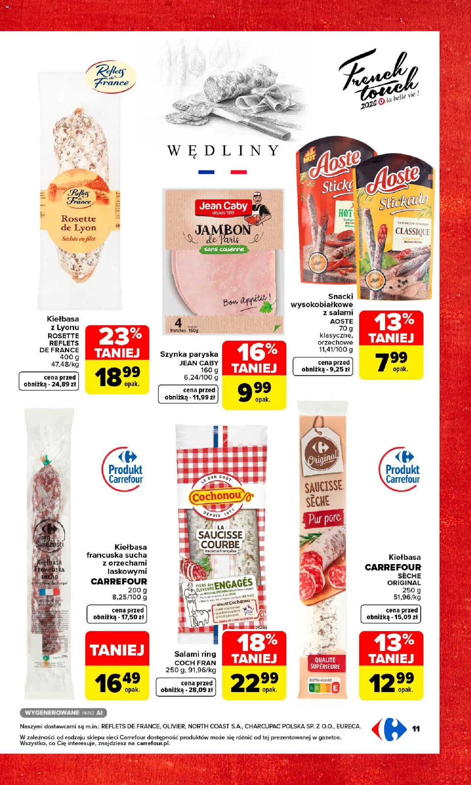 Carrefour gazetka - Przystanek Francia od 19.10.2026 | Strona: 13 | Produkty: Kiełbasa, Filet, Salami, Wędliny