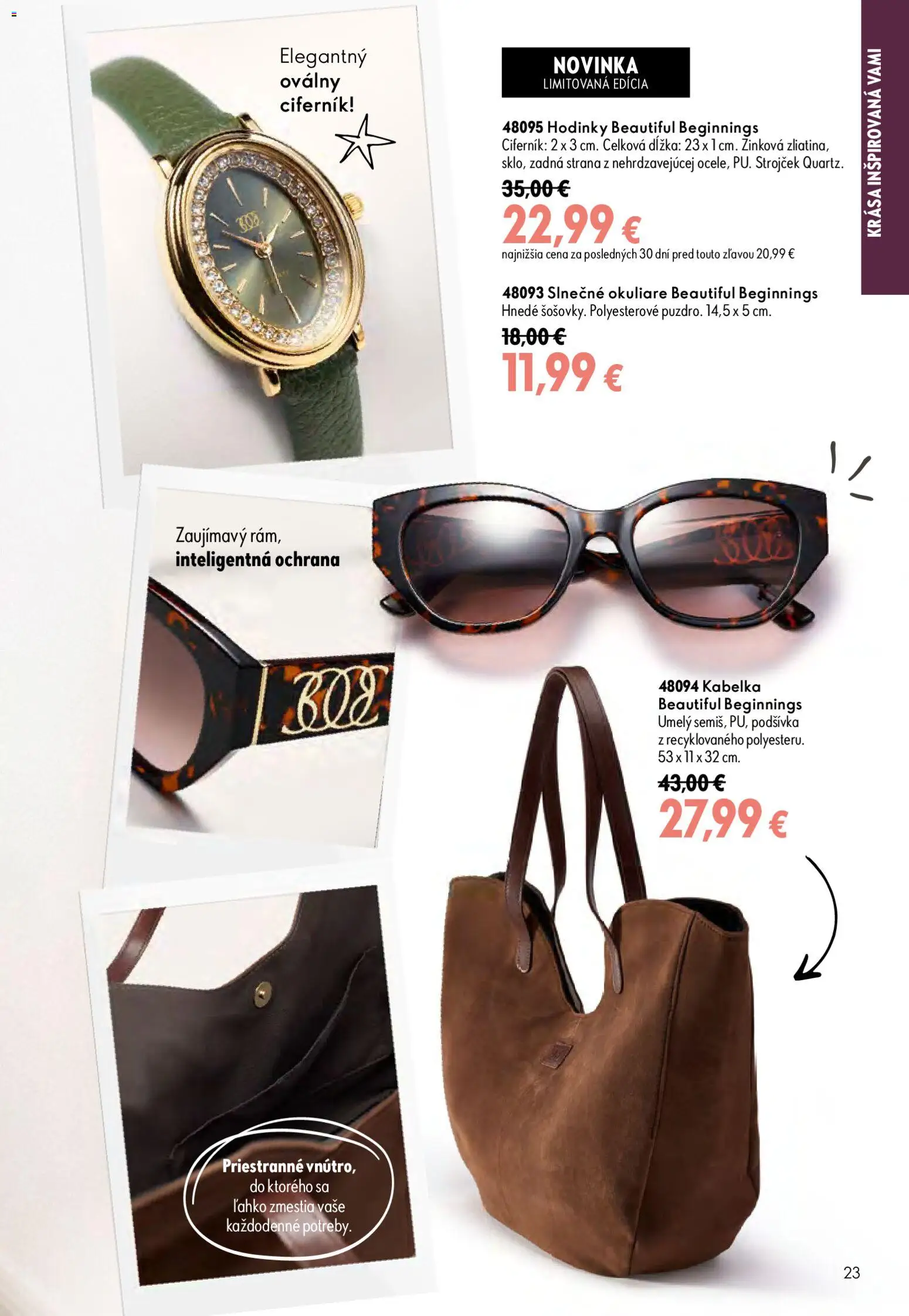 Nové Oriflame akcie – leták je platný od 09.09.2026 | Strana: 23 | Produkty: Strojček, Hodinky, Kabelka, Okuliare