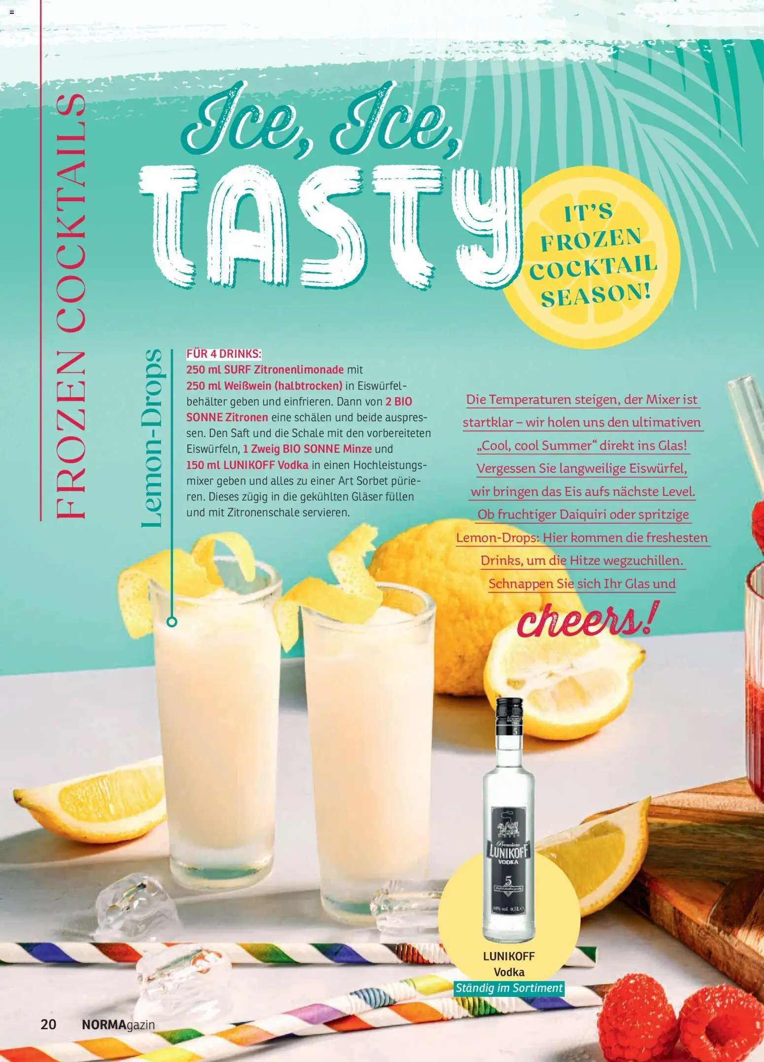 Norma NORMAgazin Mai/Juni 2026 – gültig ab 01.05.2026 | Seite: 20 | Produkte: Weißwein, Saft, Vodka, Zitronen