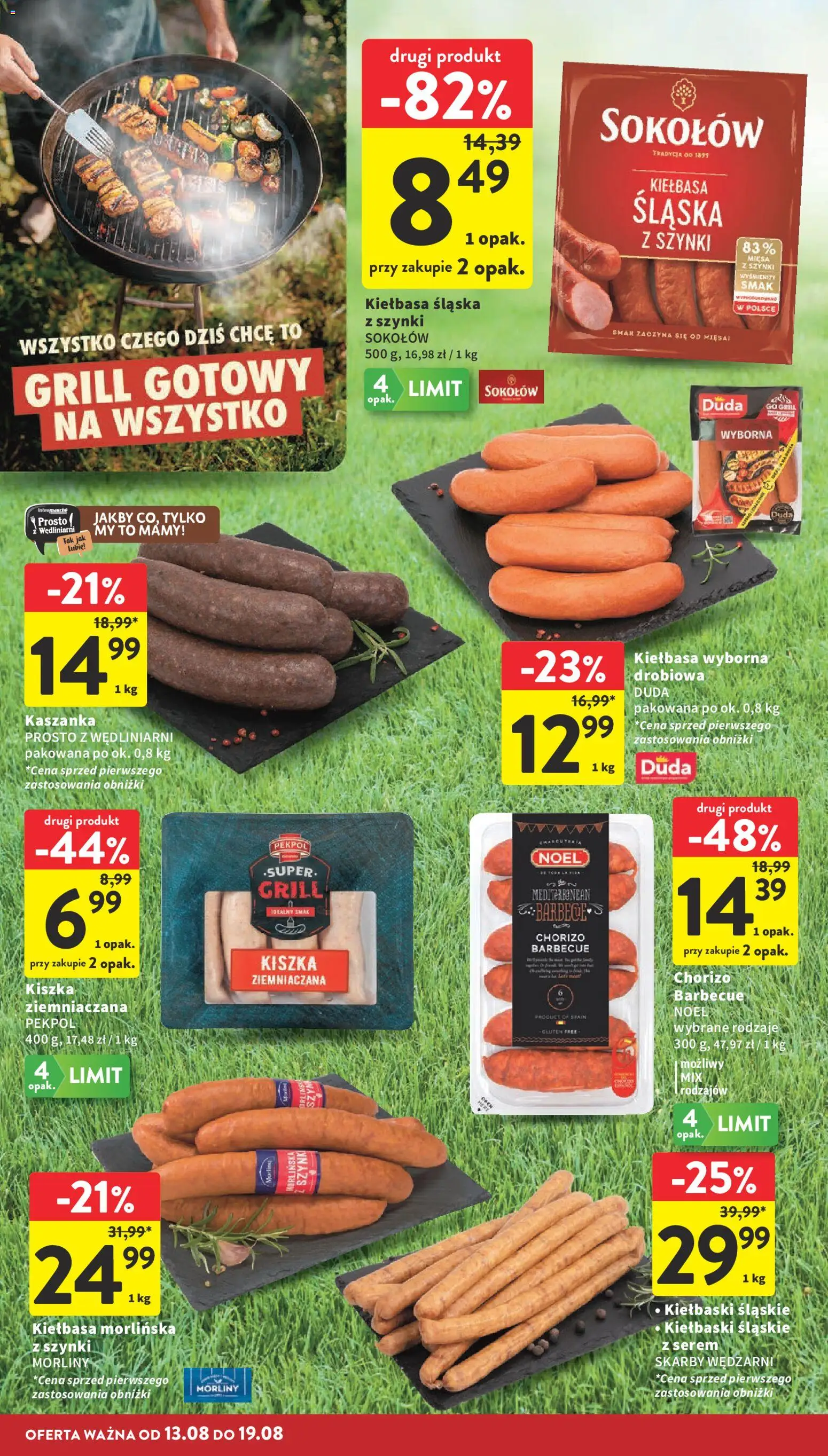 Intermarche gazetka od 13.08.2026 | Strona: 6 | Produkty: Kiszka ziemniaczana, Grill, Chorizo, Kiełbasa śląska