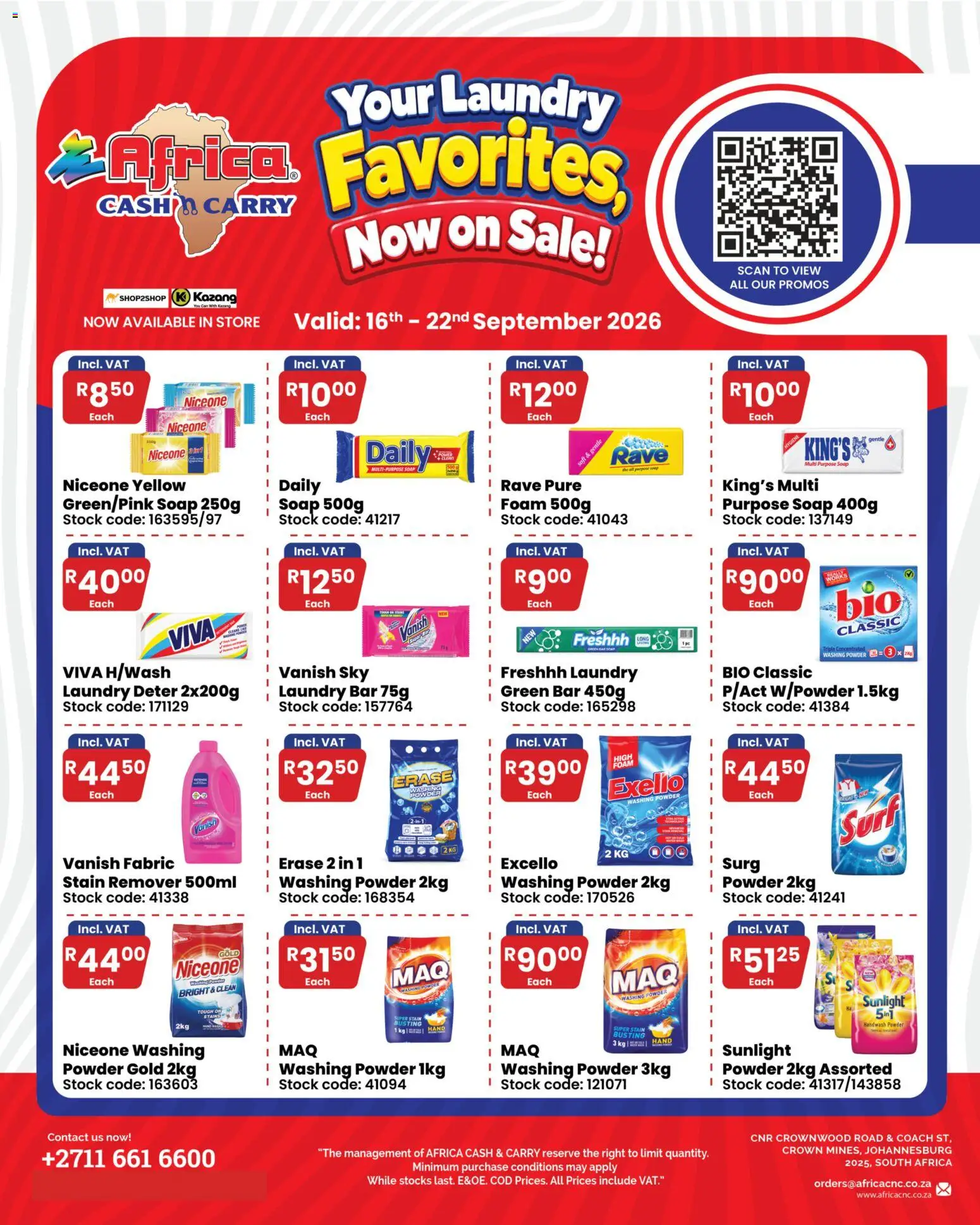 New Africa Cash & Carry catalogue – valid from 16/09/2026 | Page: 1 | Products: Handwash, Powder, Washing powder, Stain remover