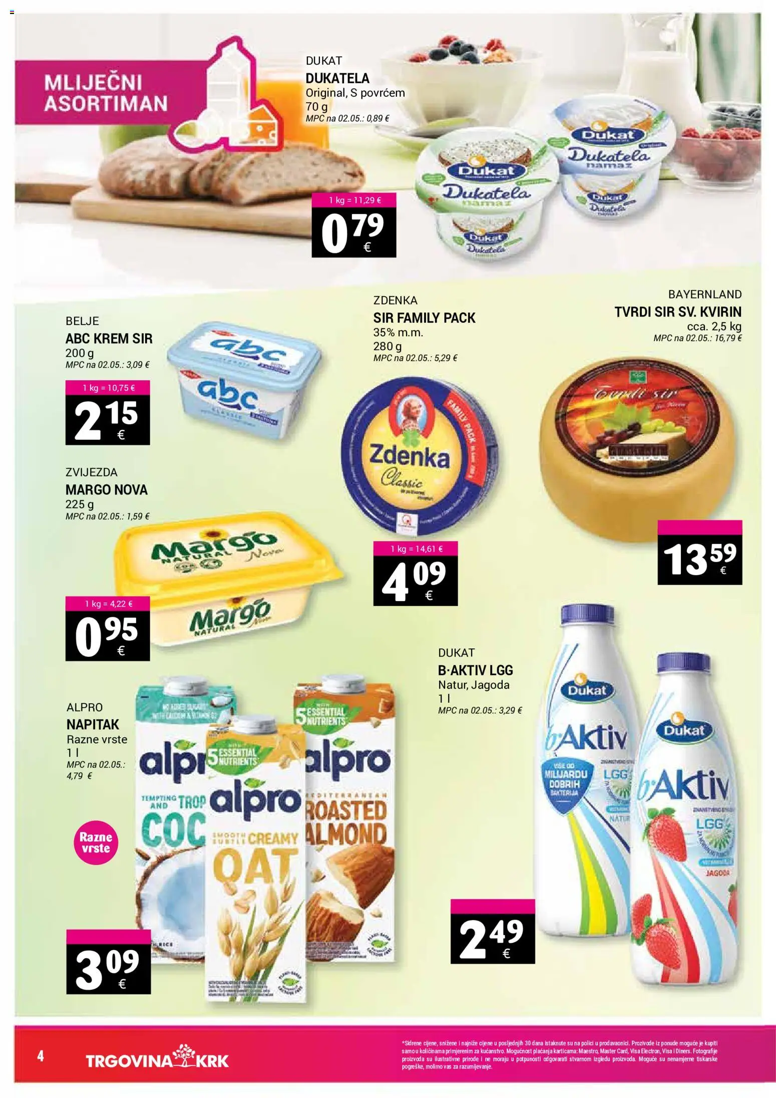 Trgovina Krk katalog | vrijedi od 01.08.2026 | Stranica: 4 | Proizvodi: Krem sir, Sir, Alpro, Tvrdi sir
