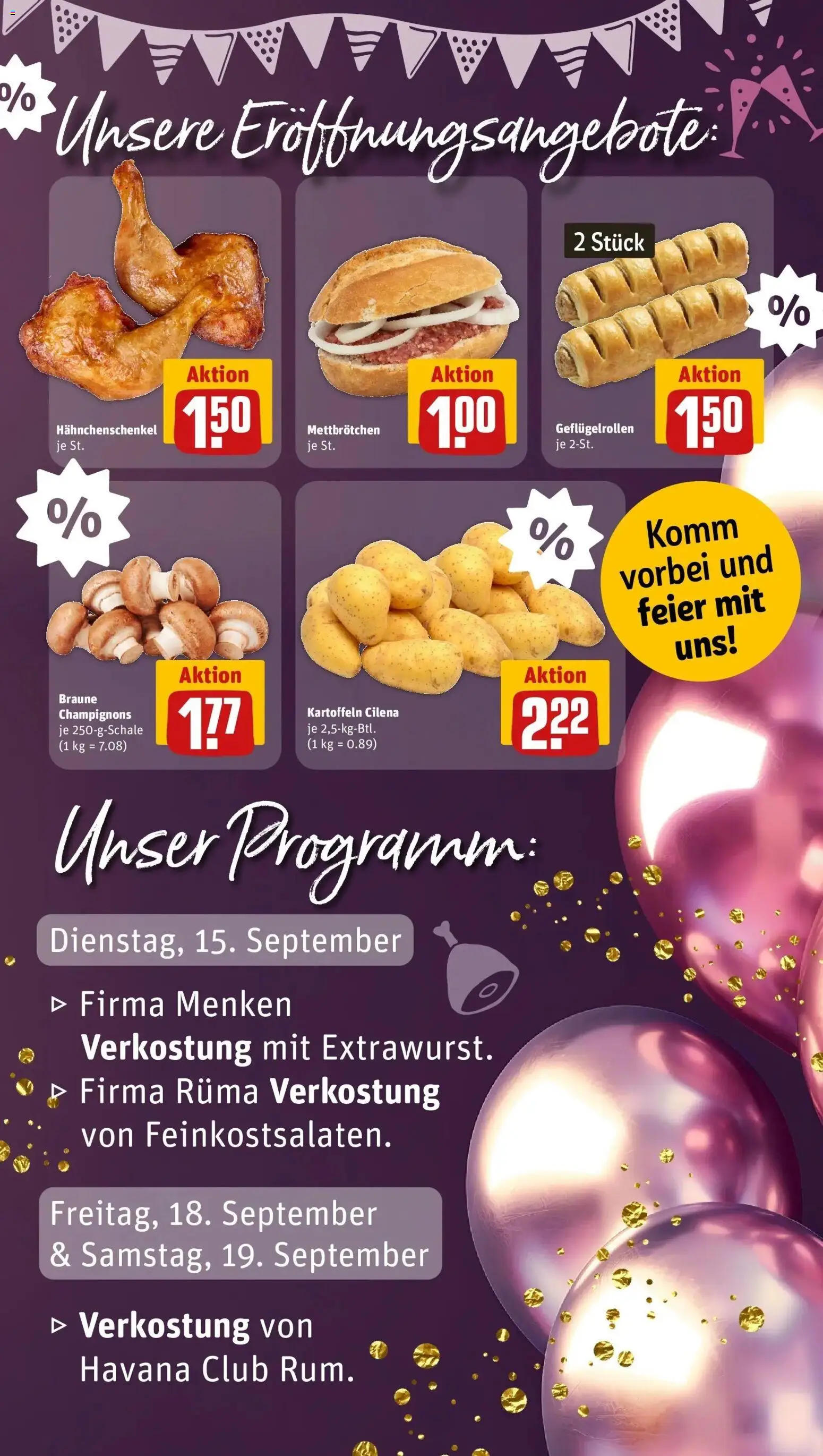 REWE Prospekt ab 14.09.2026 zum Blättern » Angebote | Seite: 2 | Produkte: Havana club, Hahnchenschenkel, Champignons, Kartoffeln
