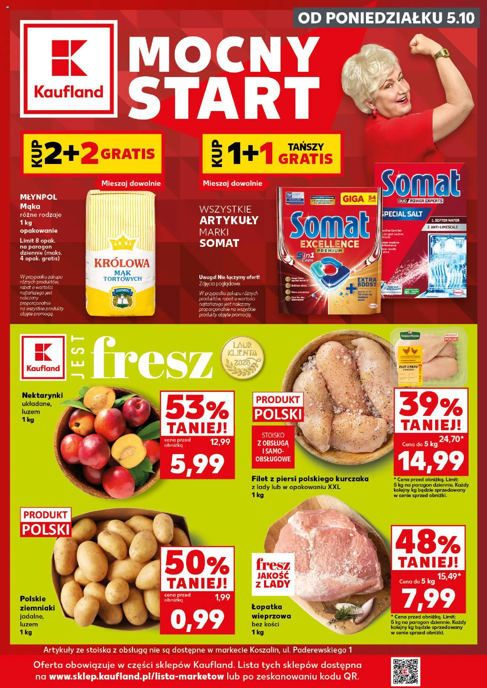 Kaufland Polsko leták - Mocny start od 05.10.2026 | Strana: 1 | Produkty: Lopatka, Filet, Somat