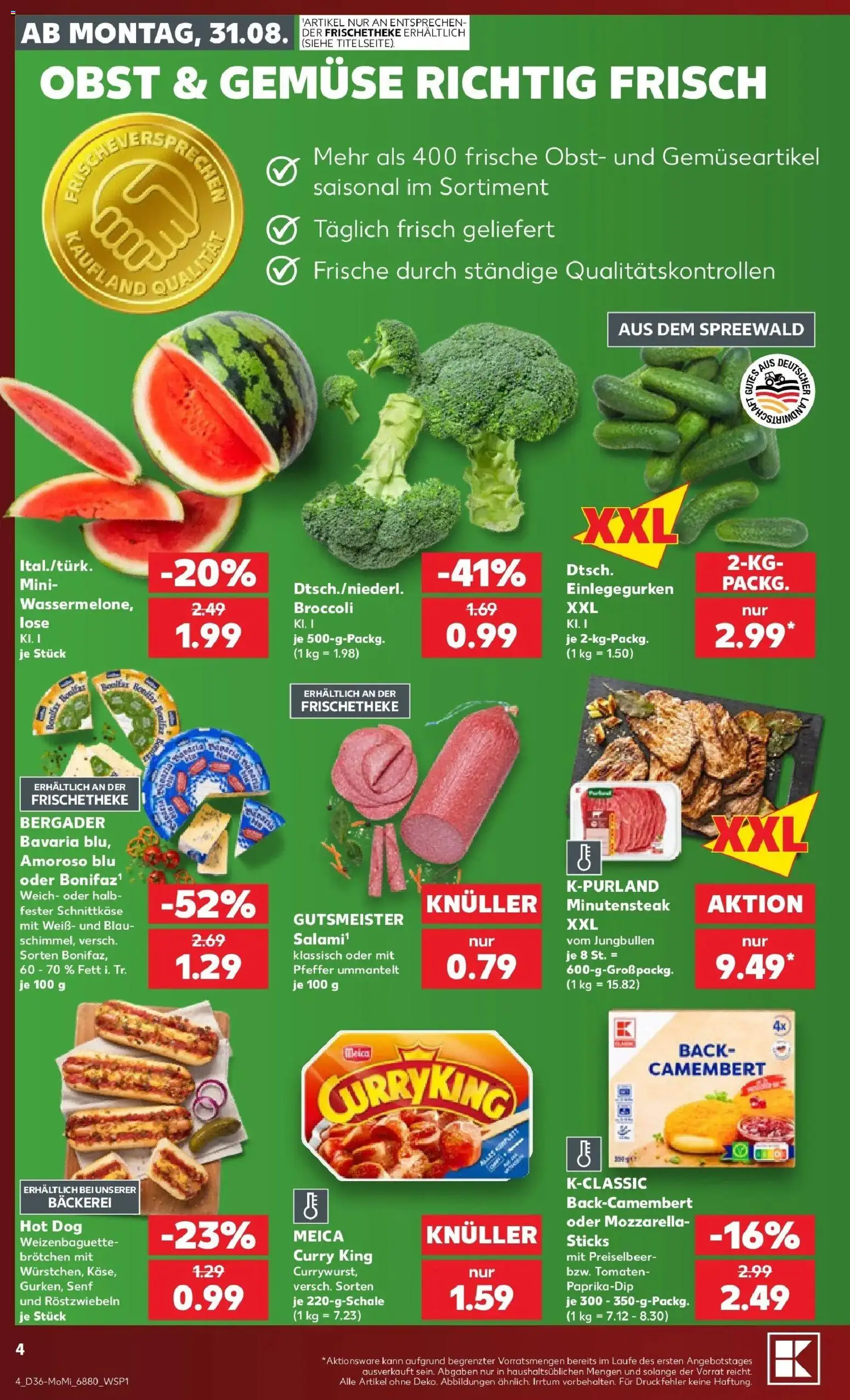 Prospekt Kaufland ab 31.08.2026 » Angebote Online zum Blättern | Seite: 4 | Produkte: Bäckerei, Meica, Gemüse, Obst