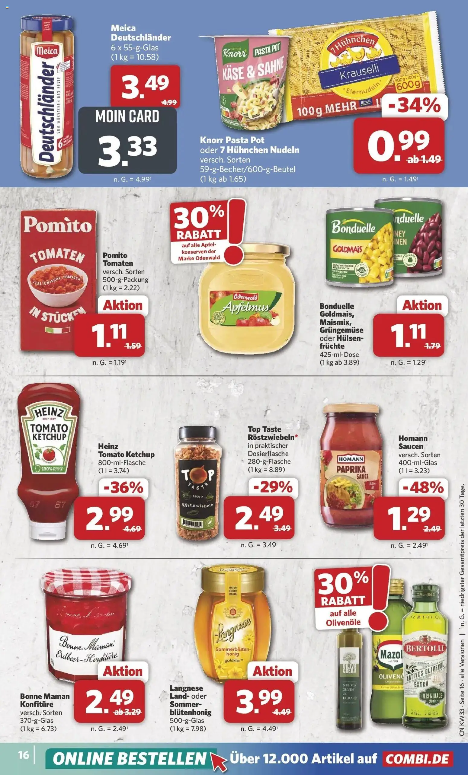 Combi Prospekt Celle (ab 10.08.2026) zum Blättern | Seite: 18 | Produkte: Olivenol, Meica, Pasta, Apfelmus