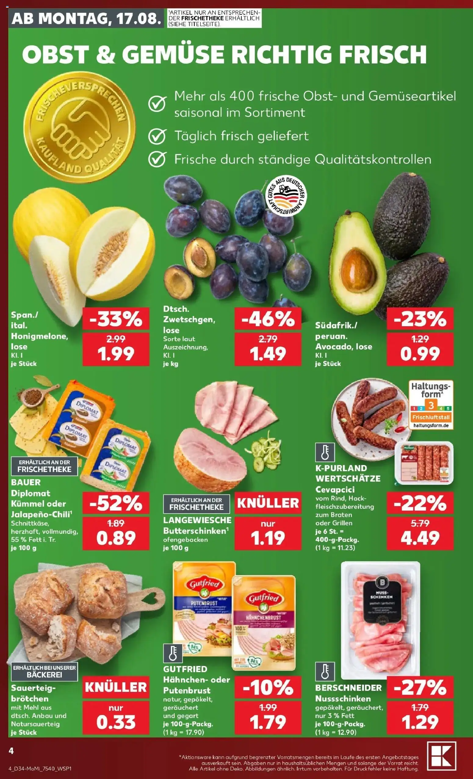 Prospekt Kaufland ab 17.08.2026 » Angebote Online zum Blättern | Seite: 4 | Produkte: Putenbrust, Hahnchen, Bäckerei, Obst