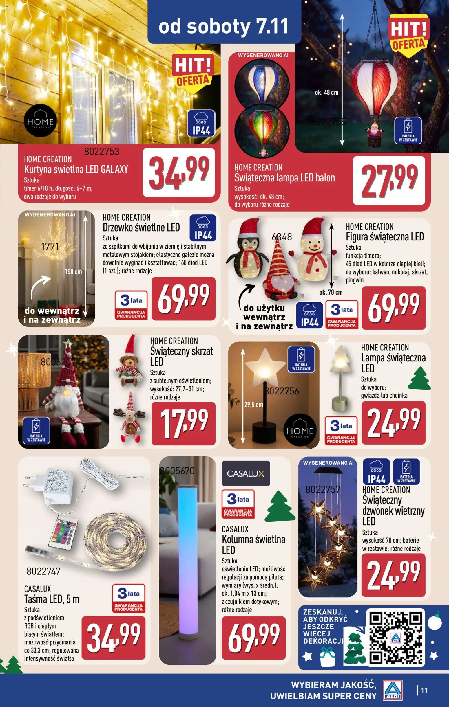 Aldi gazetka - Artykuły przemysłowe i tekstylia od 04.11.2026 | Strona: 11 | Produkty: Choinka, Oświetlenie, Bateria, Lampa led