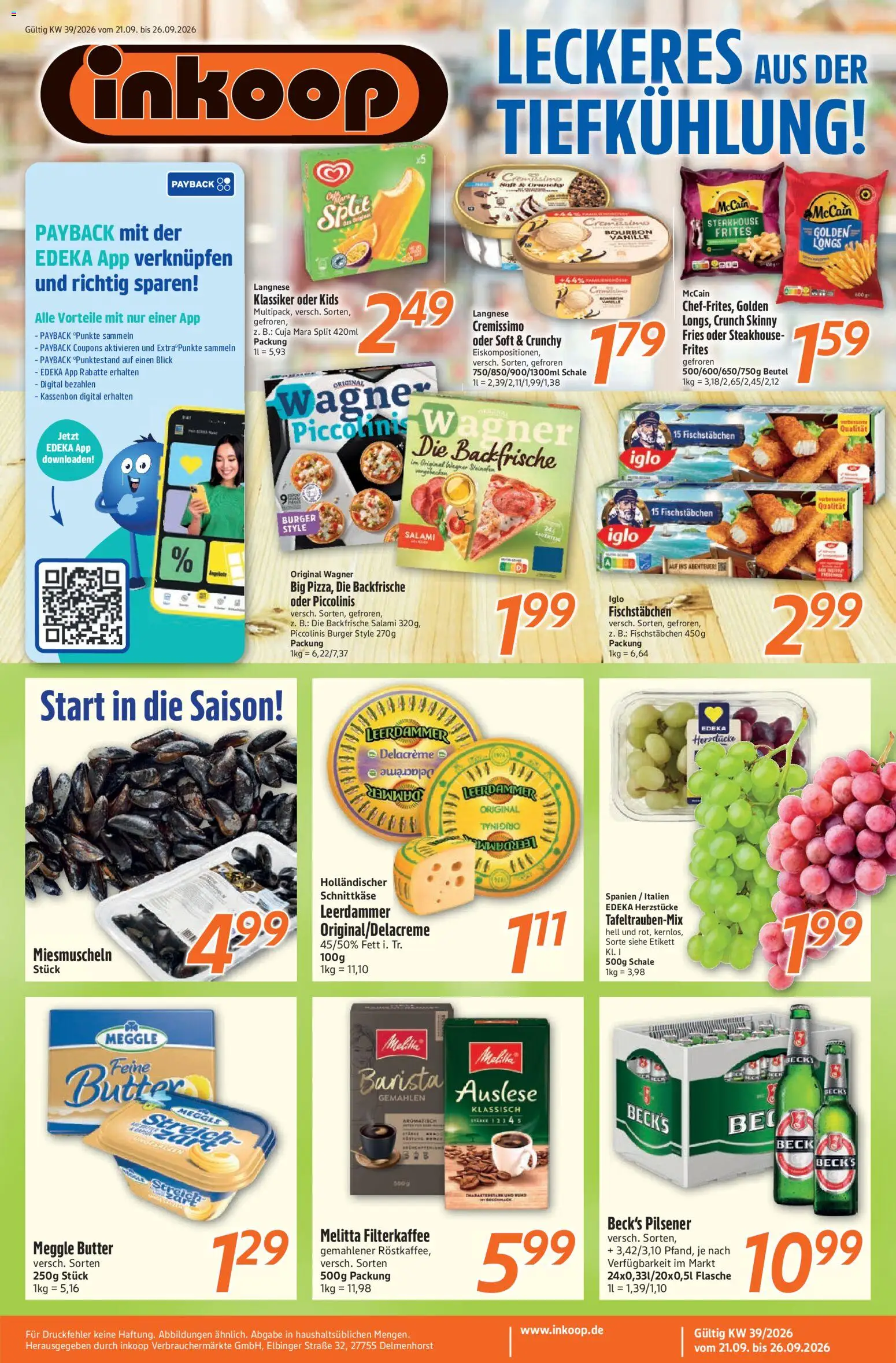 Inkoop Prospekt – gültig ab 21.09.2026 | Seite: 1 | Produkte: Melitta, Burger, Vanille, Piccolinis