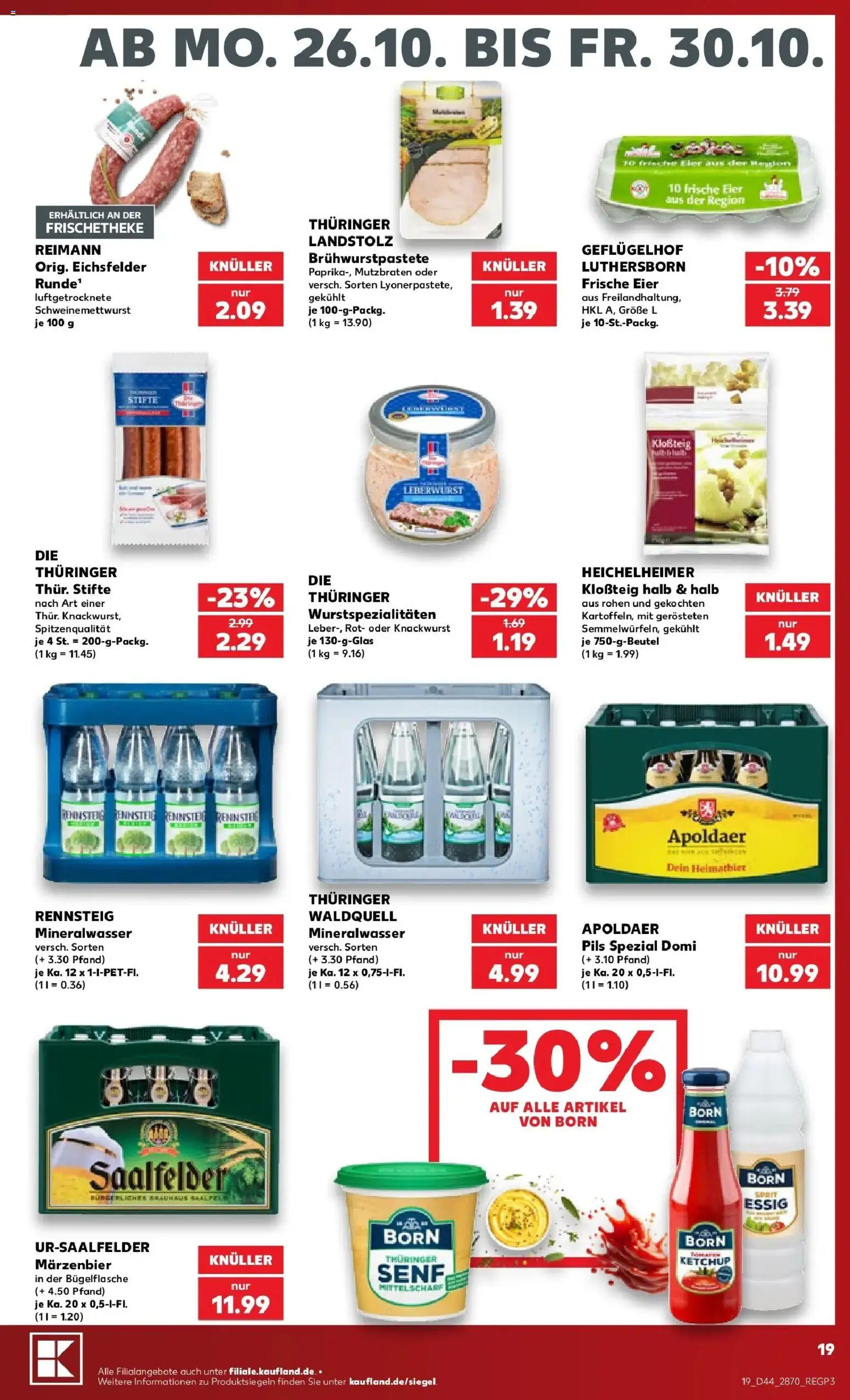 Prospekt Kaufland ab 26.10.2026 » Angebote Online zum Blättern | Seite: 19 | Produkte: Eier, Essig, Pils, Ketchup
