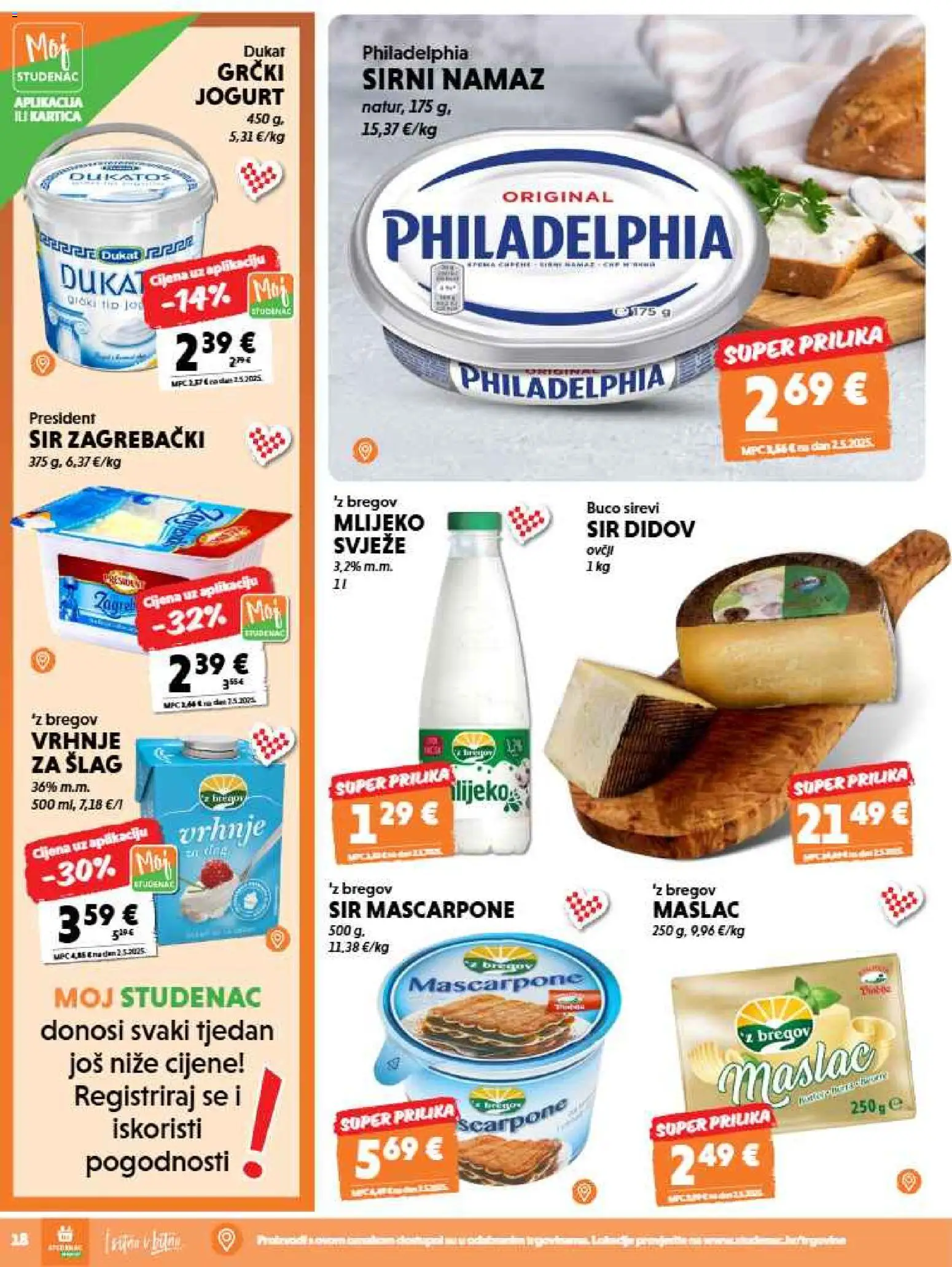 Studenac katalog | vrijedi od 09.09.2026 | Stranica: 18 | Proizvodi: Vrhnje za šlag, Mascarpone, Mlijeko, Jogurt