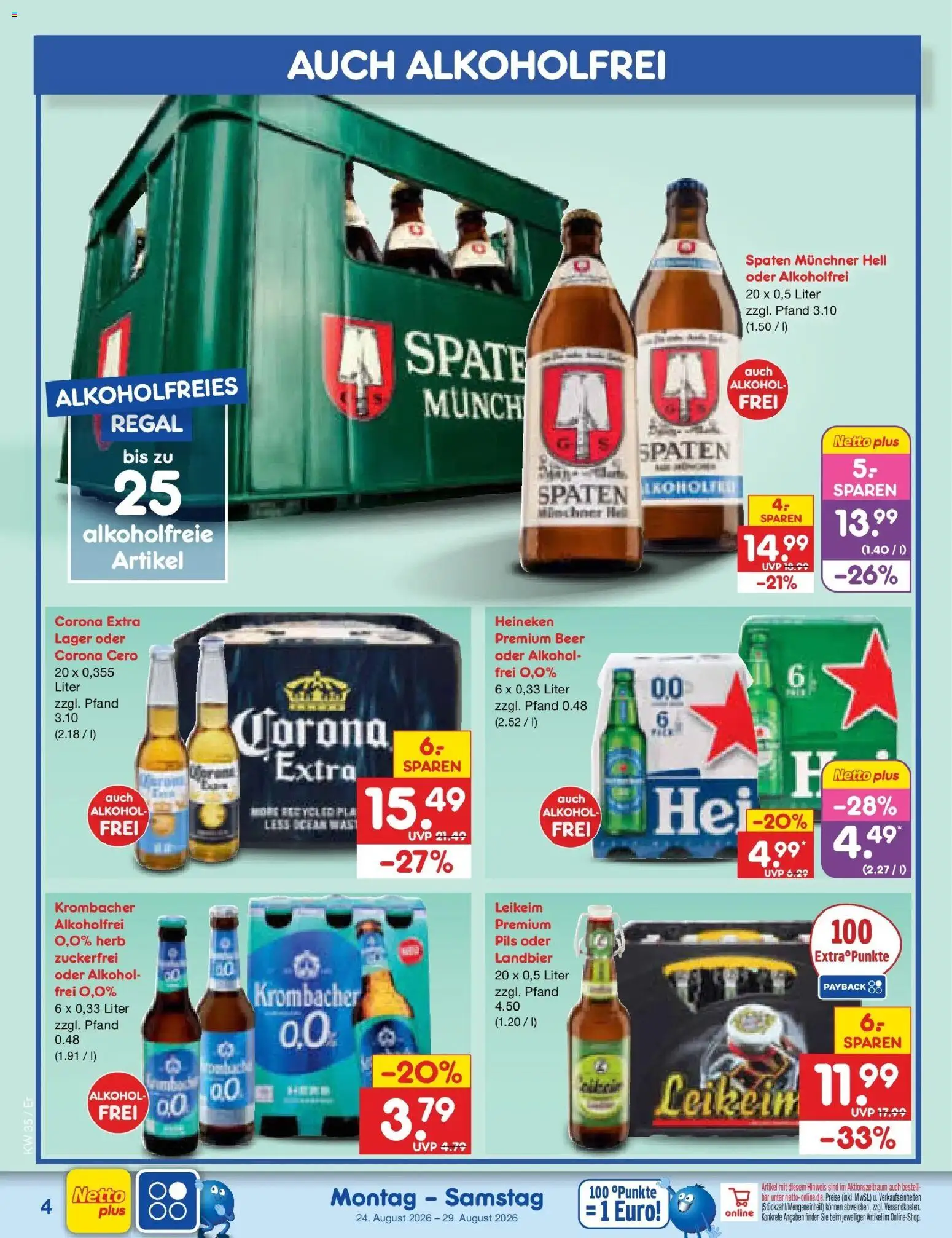 Netto Marken-Discount Prospekt Naumburg (ab 24.08.2026) » Angebote | Seite: 4 | Produkte: Pils, Heineken, Alkohol, Krombacher