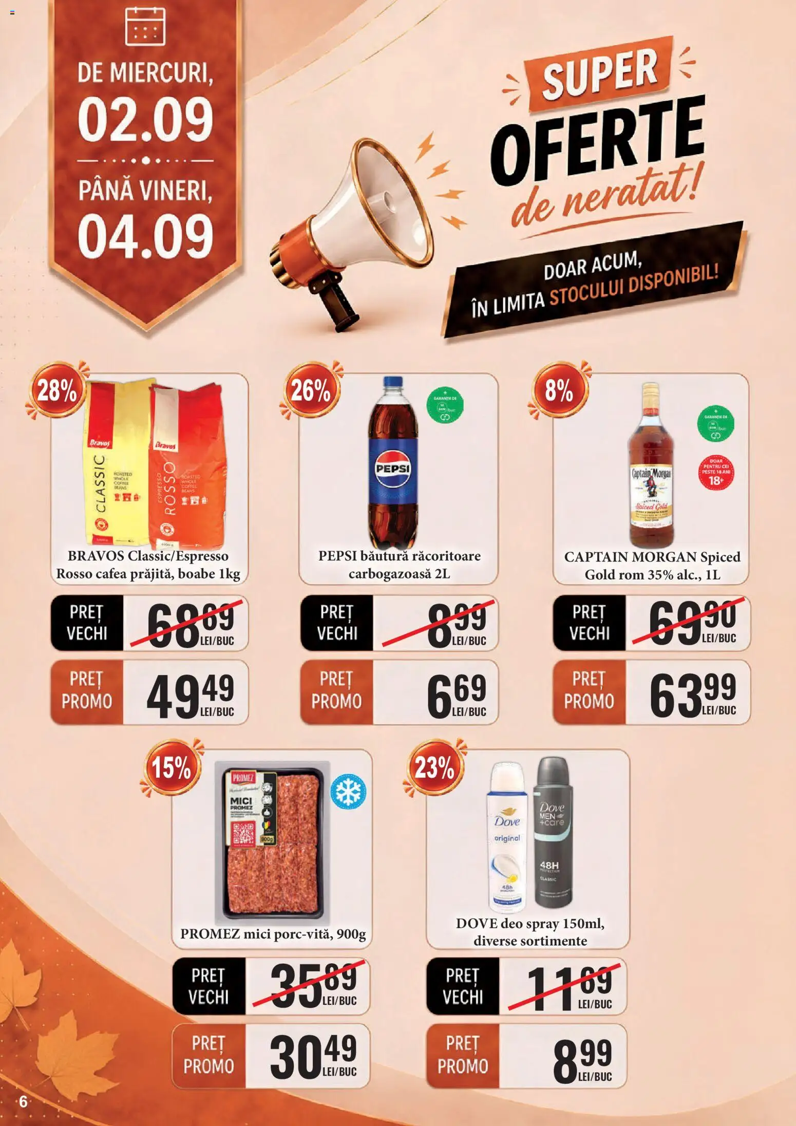 Noul catalog CBA – valabil de la 01.09.2026 | Pagină: 6 | Produse: Deo spray, Pepsi, Rom, Pește