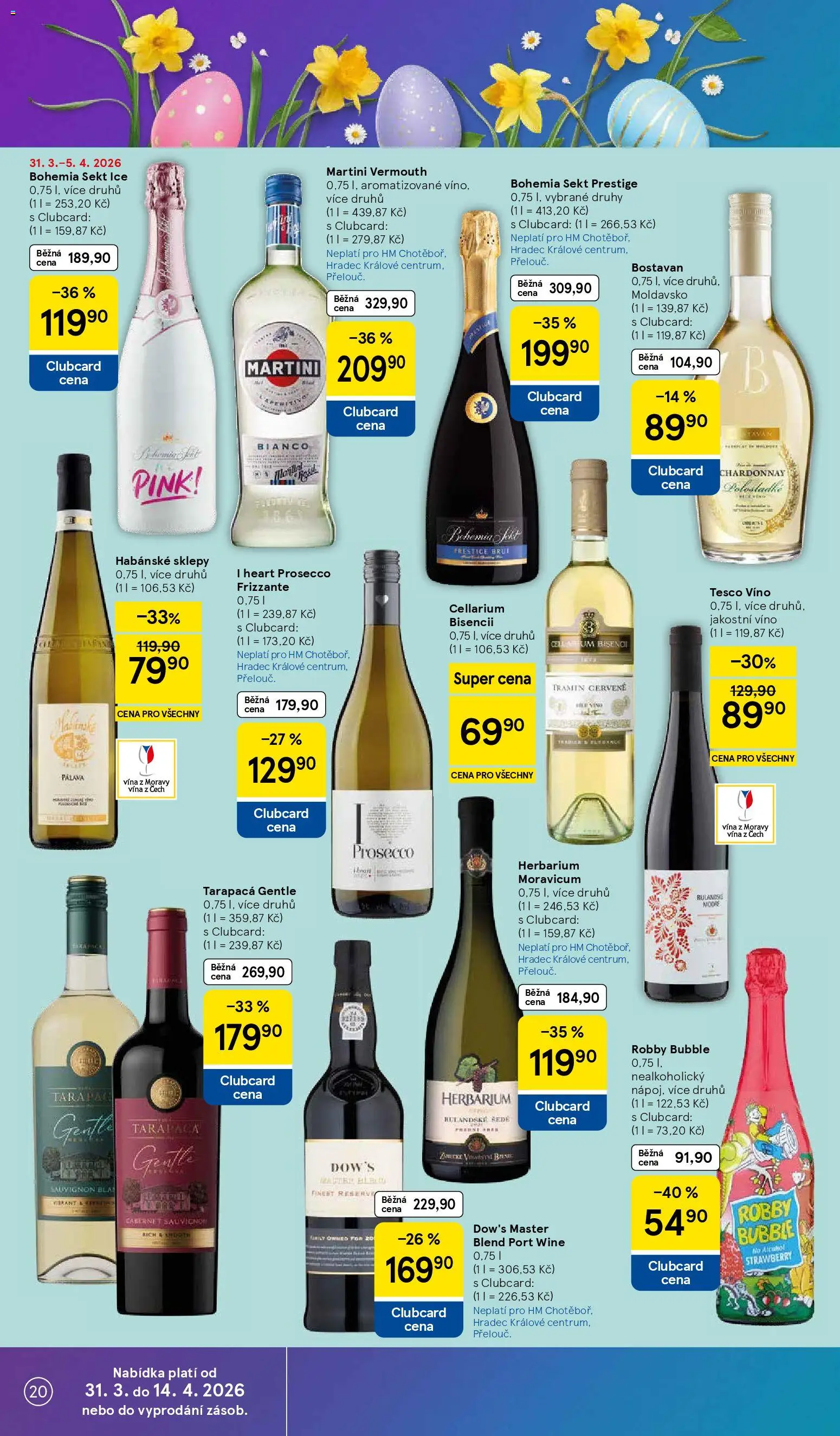 Tesco leták - Hypermarket od 31.03.2026 | Strana: 20 | Produkty: Martini, Habánské sklepy, Robby Bubble, Sekt