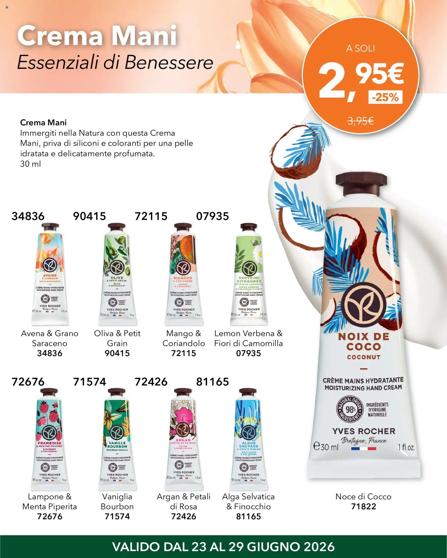 Volantino Yves Rocher del 23/06/2026 | Pagina: 2 | Prodotti: Crema, Bourbon, Olive, Lampone