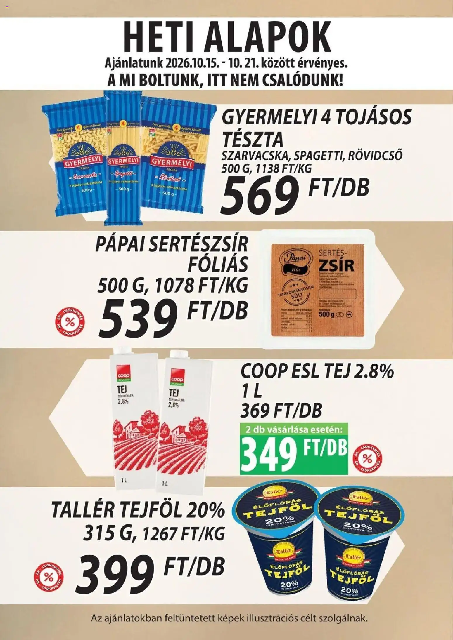COOP Szolnok akciós újság Szolnok - 2026.10.15. -tól/töl > akció, lapozható szórólap 🛍️ | Oldal: 4 | Termékek: Spagetti, Pápai, Sertészsír, Száraztészta