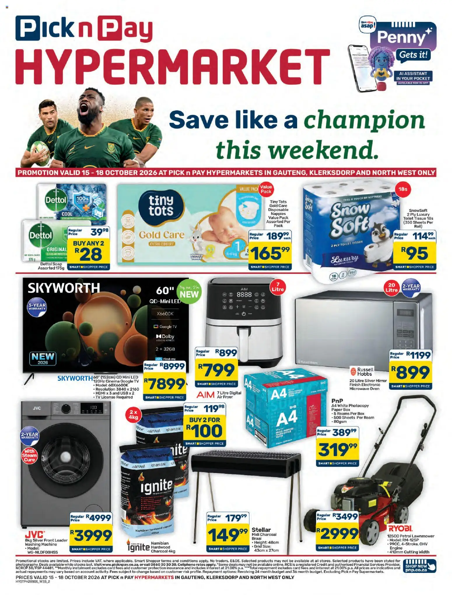 New Pick n Pay catalogue – valid from 15/10/2026 | Page: 2 | Products: Microwave oven, TV, Paper, Nappies