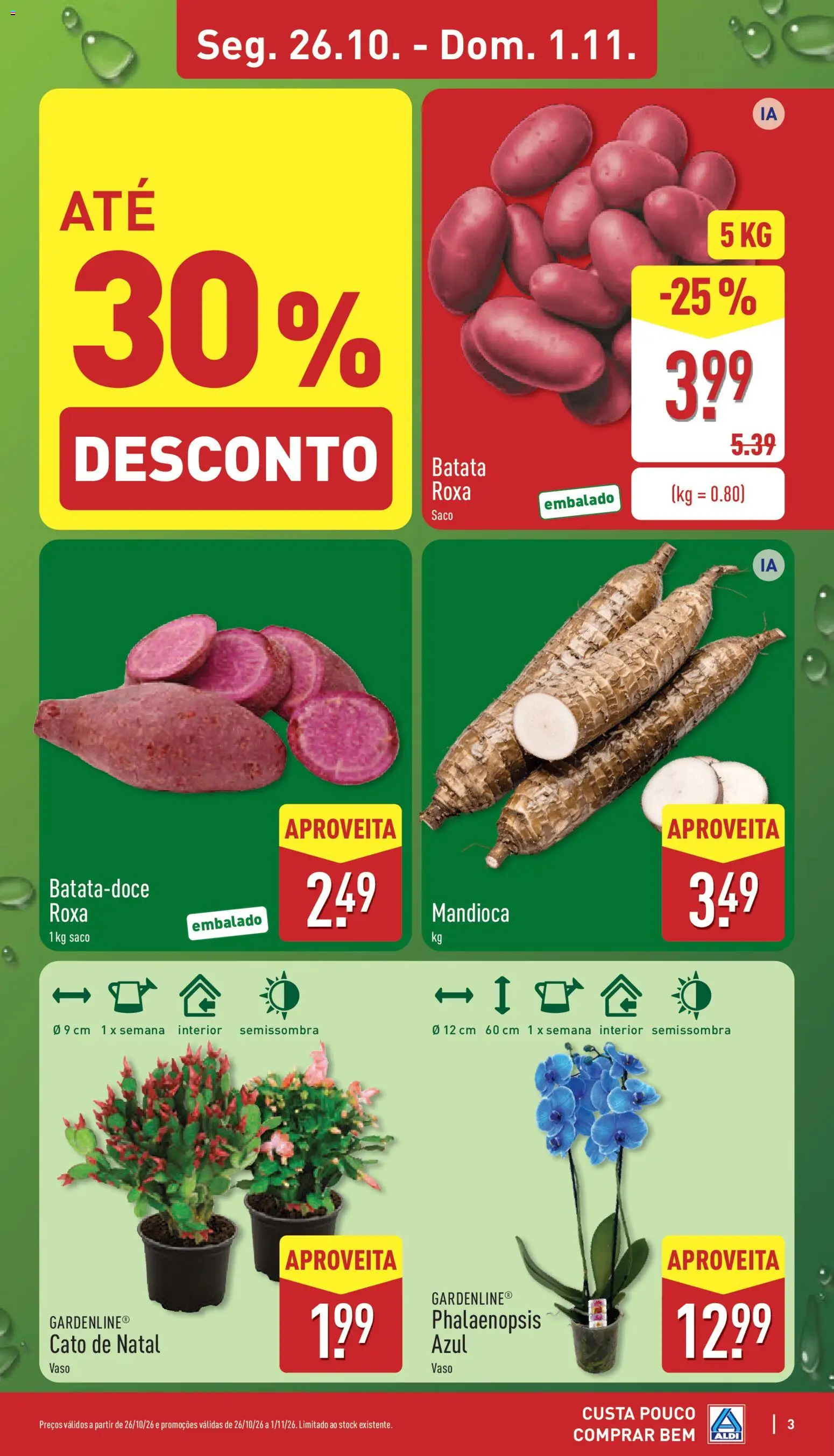 Aldi folheto │ válido de 26/10/2026 | Página: 3 | Produtos: Batata, Batata-doce, Saco, Vaso