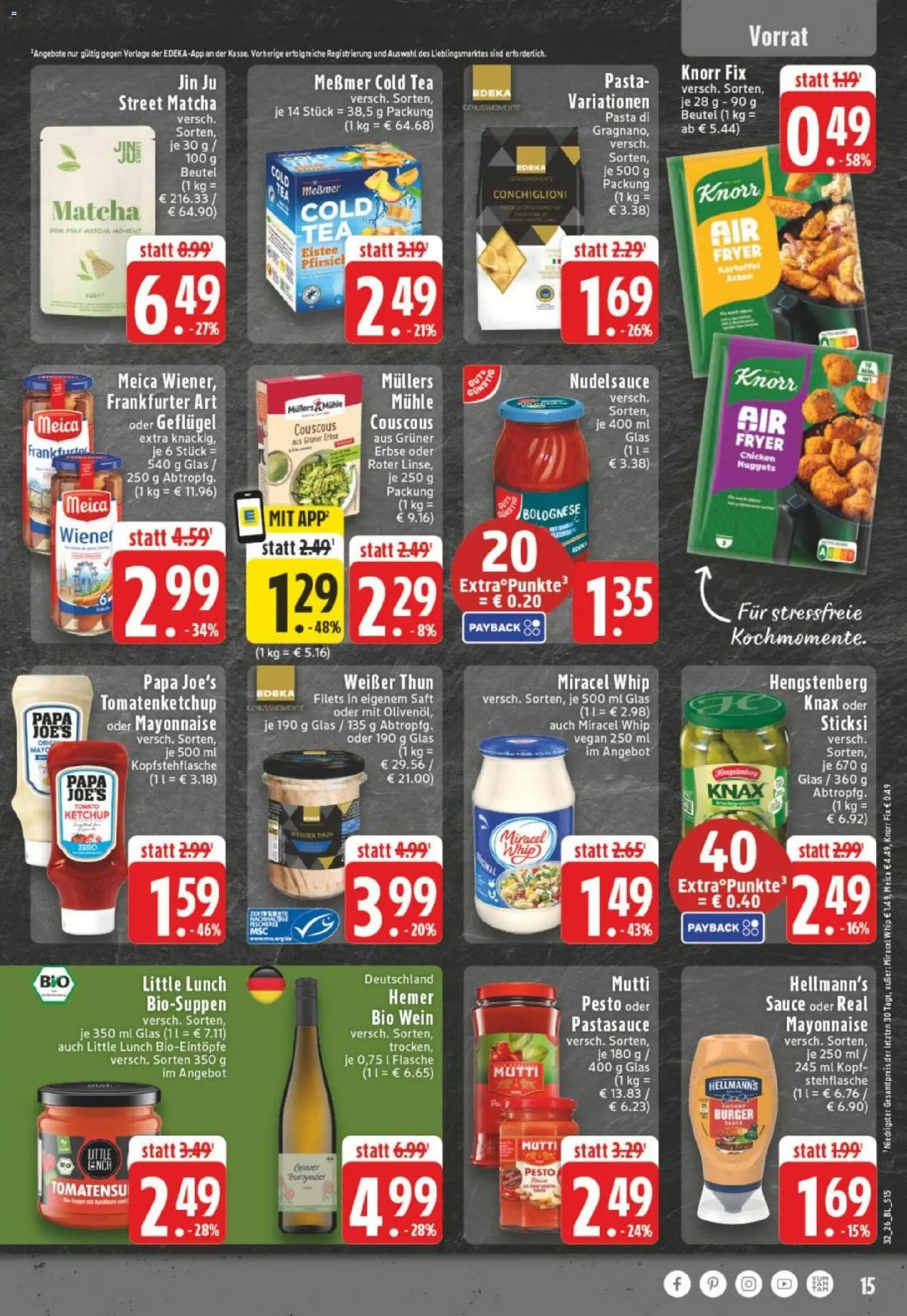 Edeka Prospekt Dortmund – gültig ab 03.08.2026 | Seite: 15 | Produkte: Mühle, Pfirsich, Erbse, Wein
