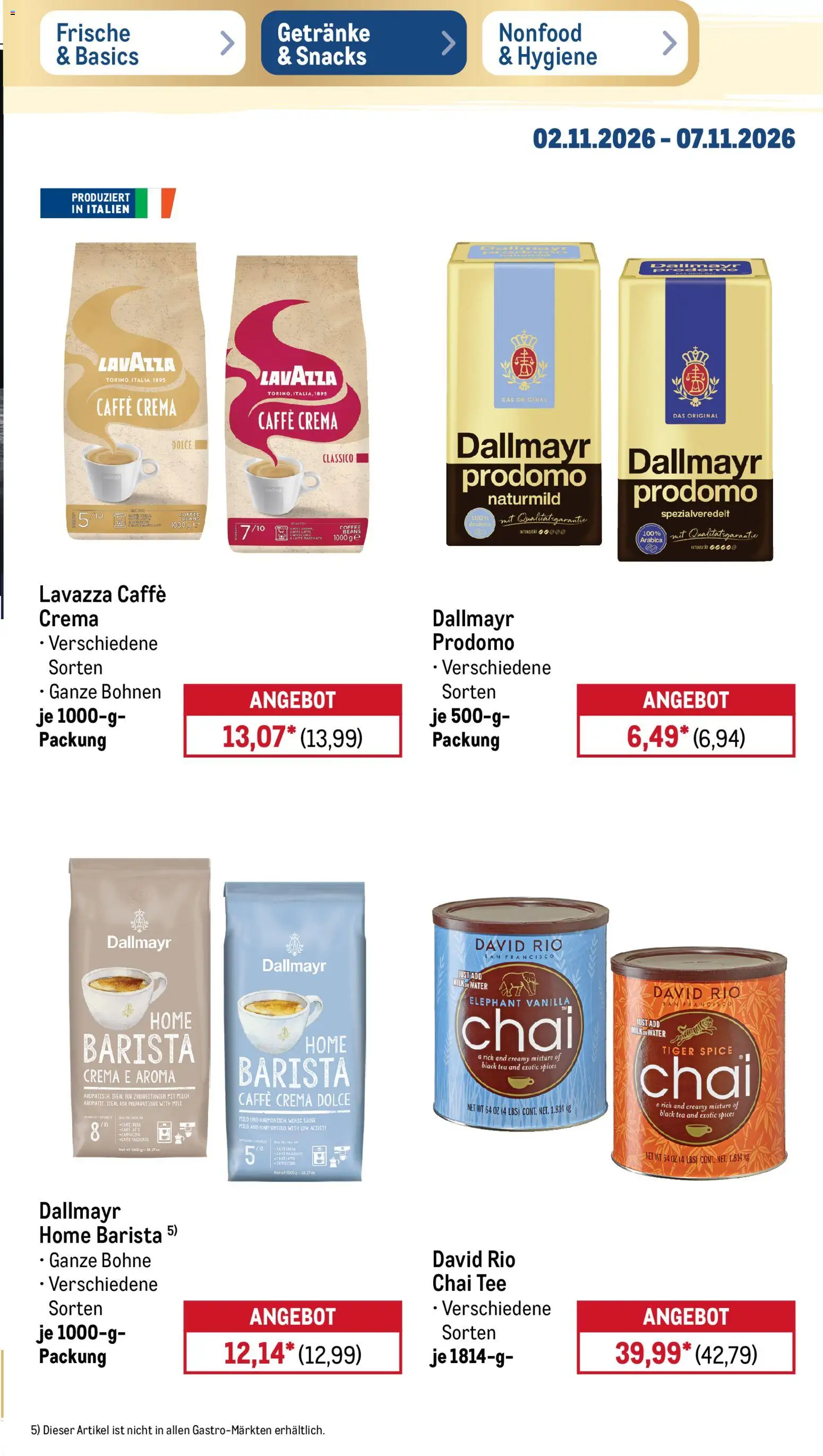 Metro Black Friday – gültig ab 02.11.2026 | Seite: 23 | Produkte: Lavazza, Milch, Dallmayr, Tee