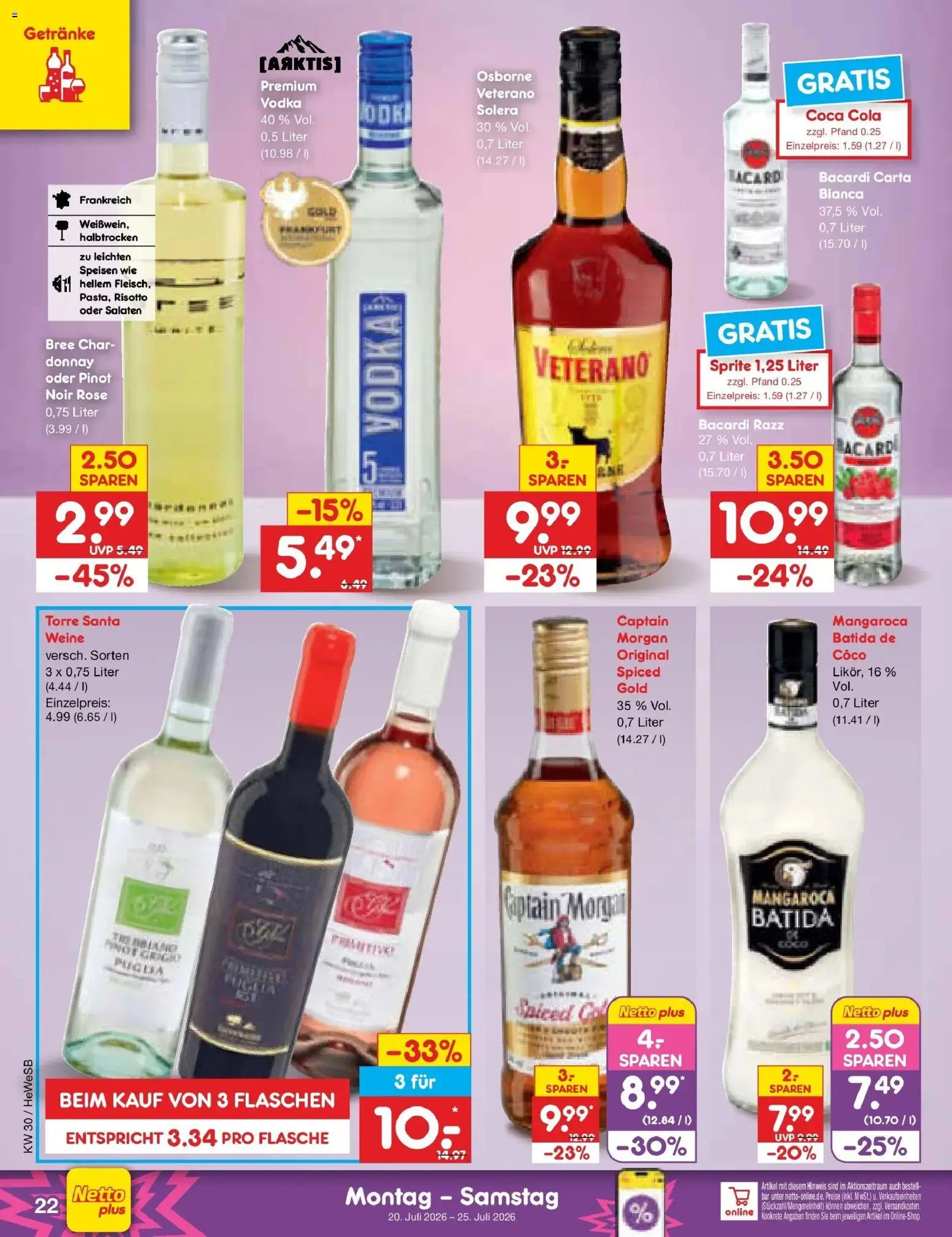 Netto Marken-Discount Prospekt Hamburg – gültig ab 20.07.2026 | Seite: 38 | Produkte: Bacardi, Coca cola, Cola, Vodka