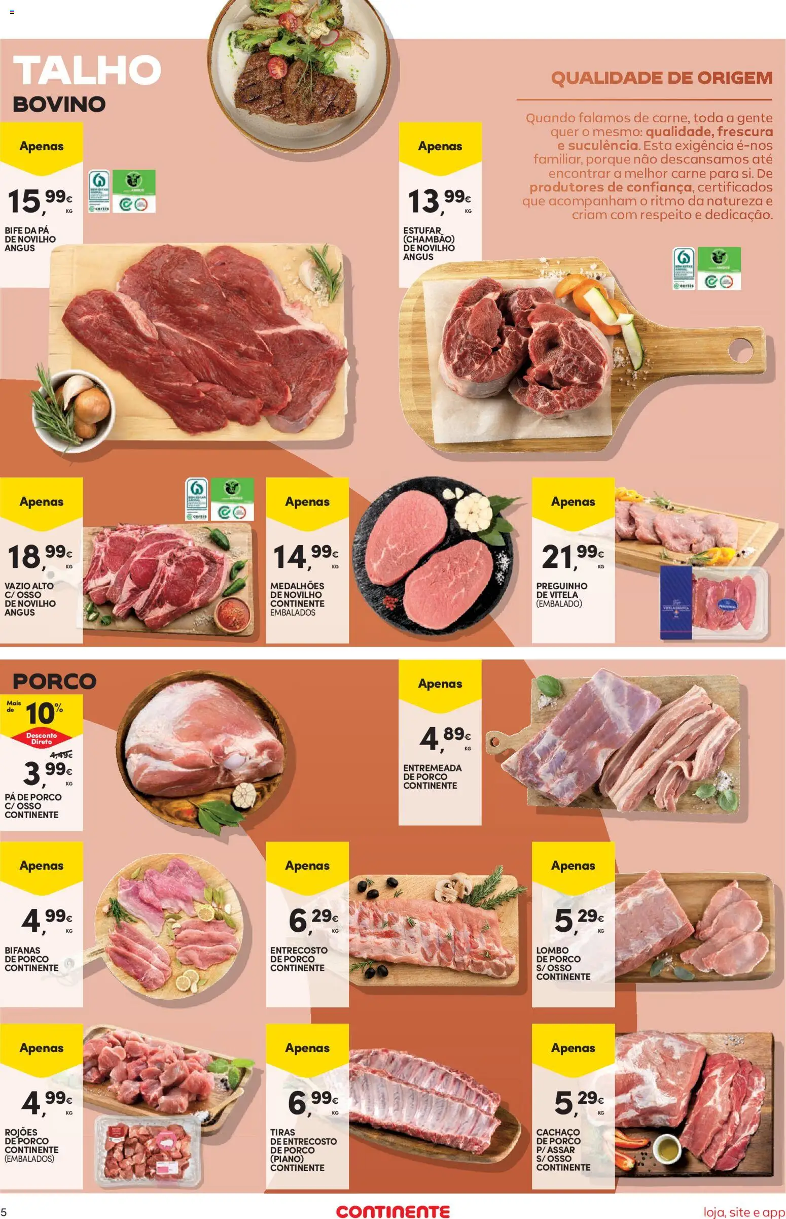 Continente Semanal Continente Bom Dia │ válido de 18/08/2026 | Página: 5 | Produtos: Lombo de porco, Carne, Pá, Bife