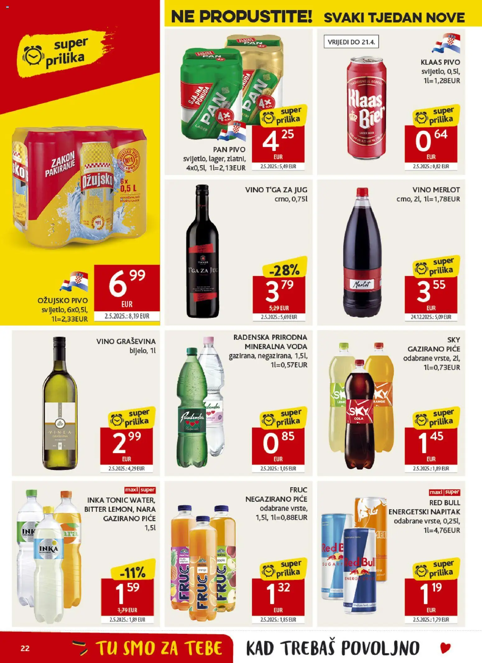 Konzum katalog | vrijedi od 08.04.2026 | Stranica: 22 | Proizvodi: Mineralna voda, Ožujsko, Tonic, Pan