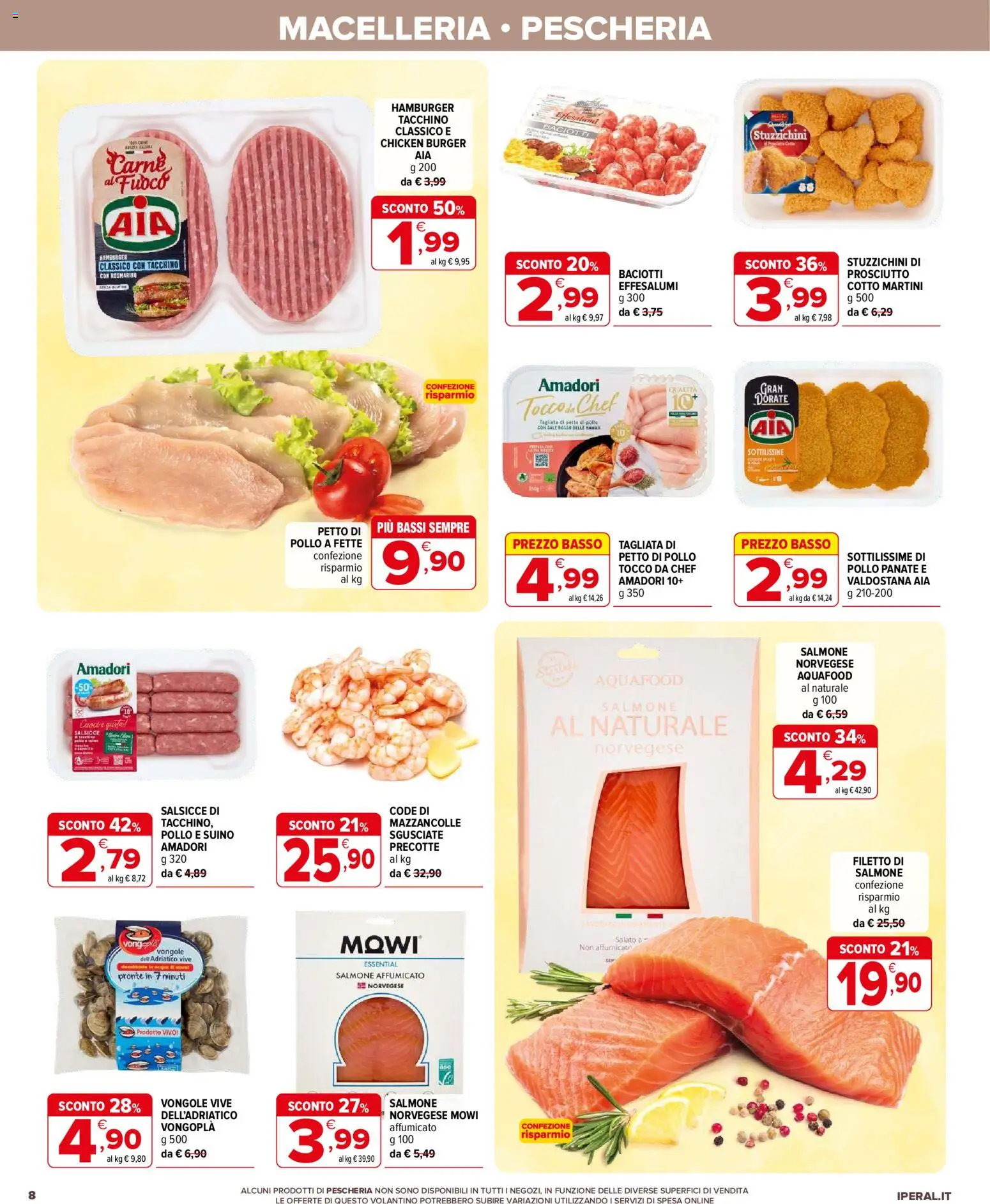 Volantino Iperal del 14/10/2026 | Pagina: 8 | Prodotti: Salmone affumicato, Petto di Pollo, Prosciutto Cotto, Salmone