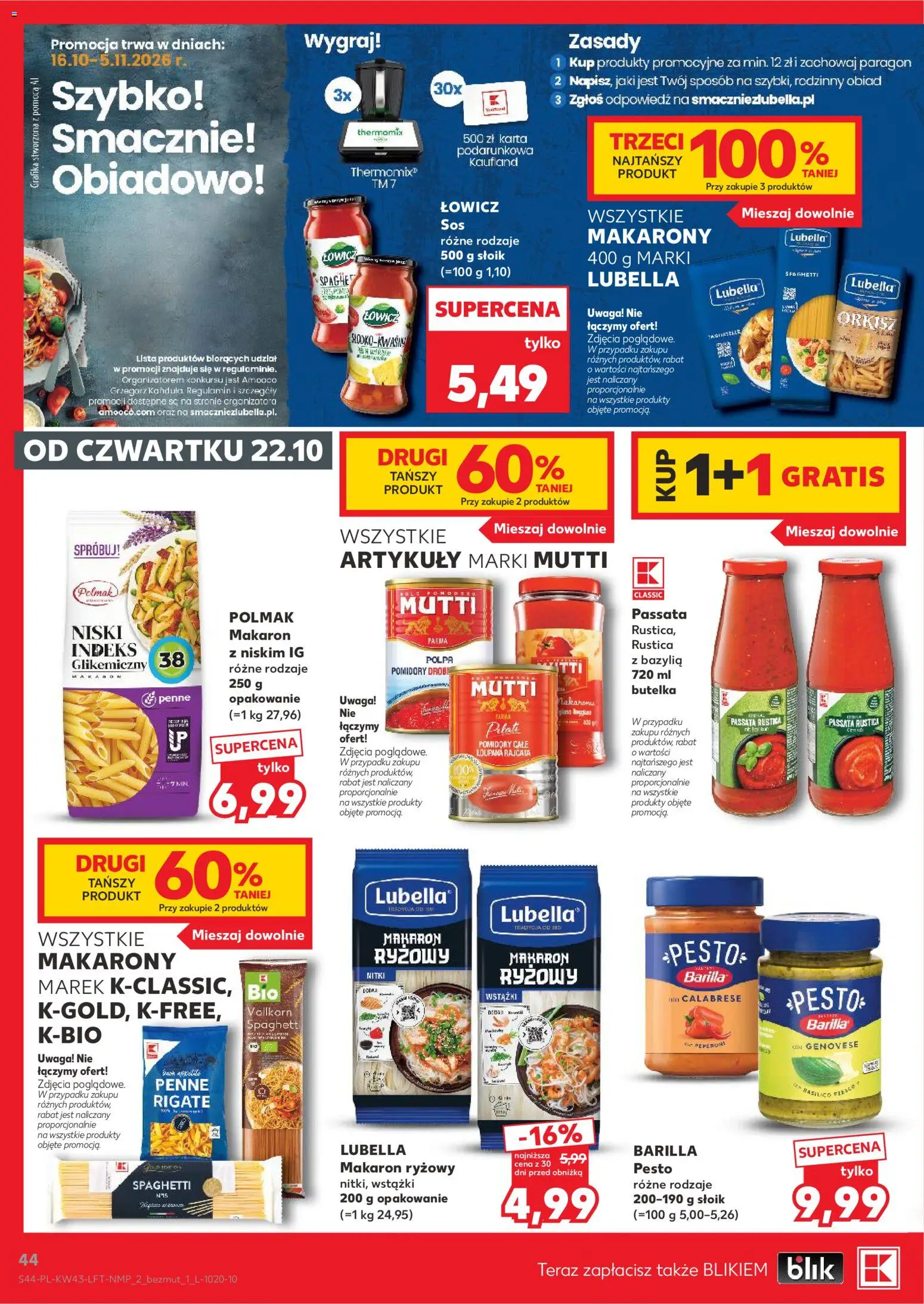 Kaufland Polsko leták od 22.10.2026 | Strana: 44 | Produkty: Barilla, Rajčata, Pesto, Makarony