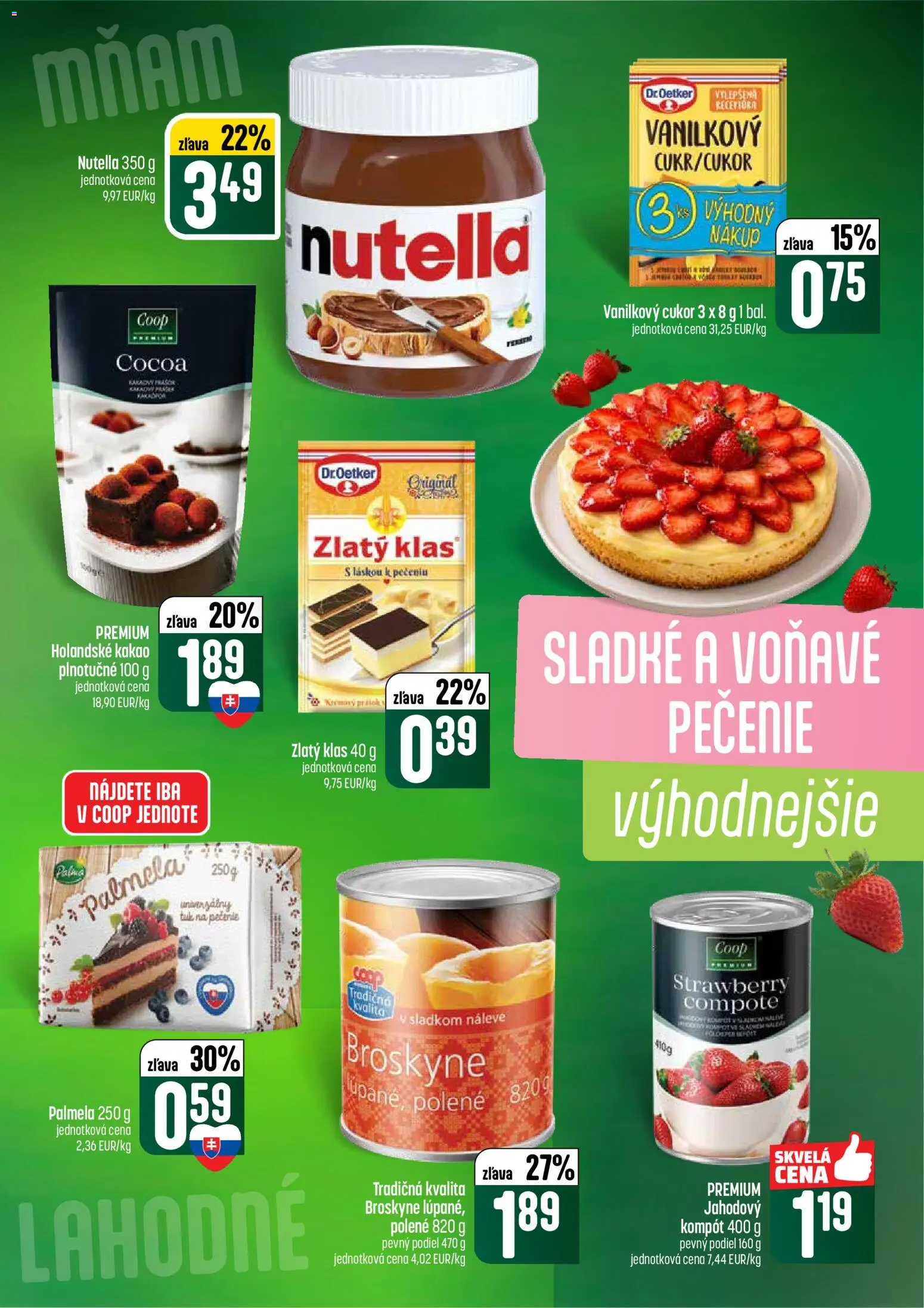 Nové COOP Jednota akcie – leták je platný od 21.05.2026 | Strana: 31 | Produkty: Vanilkový cukor, Zlatý klas, Broskyne, Nutella