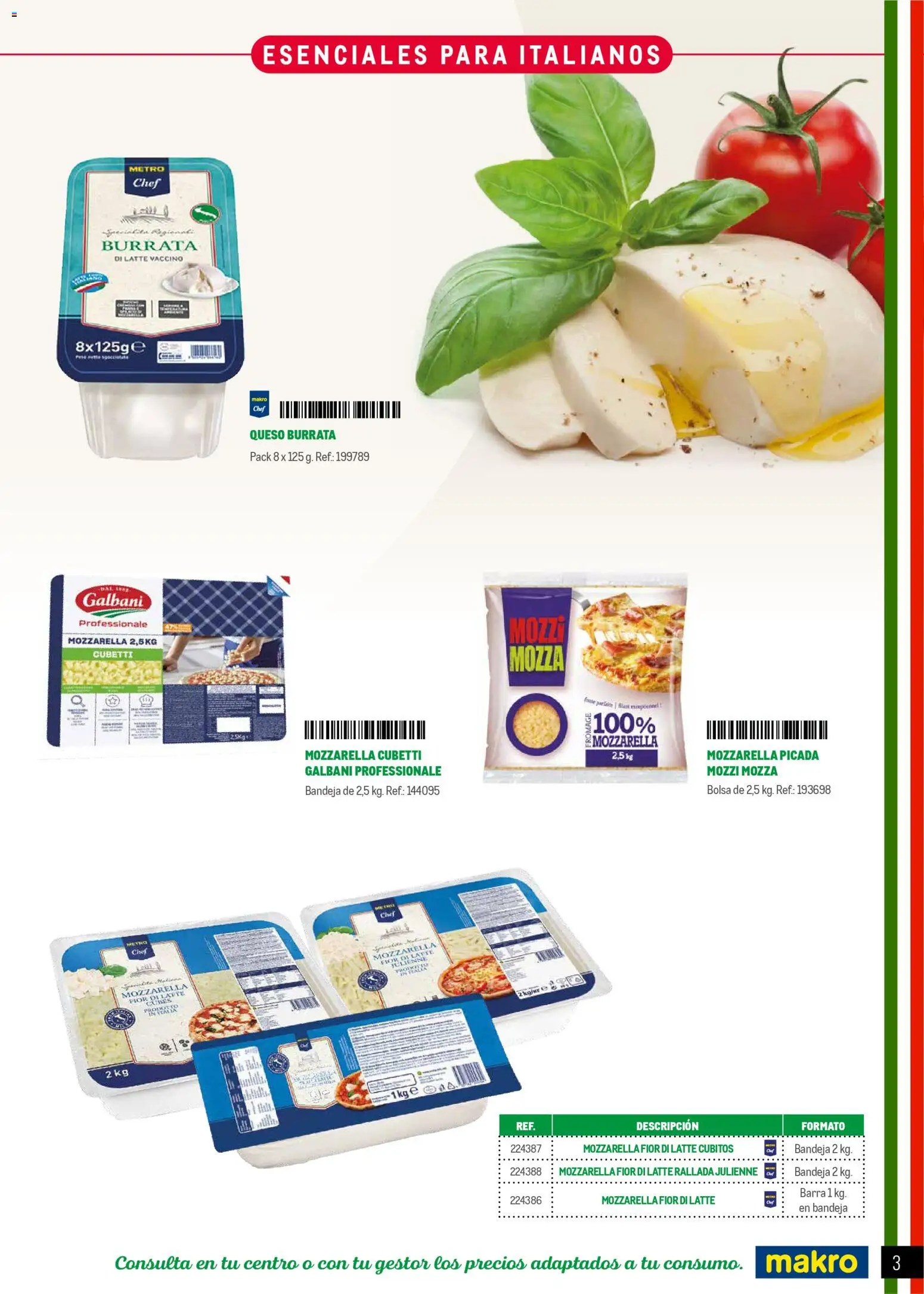 Makro Restaurantes italianos Prat │ válido desde el 27.03.2026 | Página: 3 | Productos: Queso, Bolsa, Bandeja