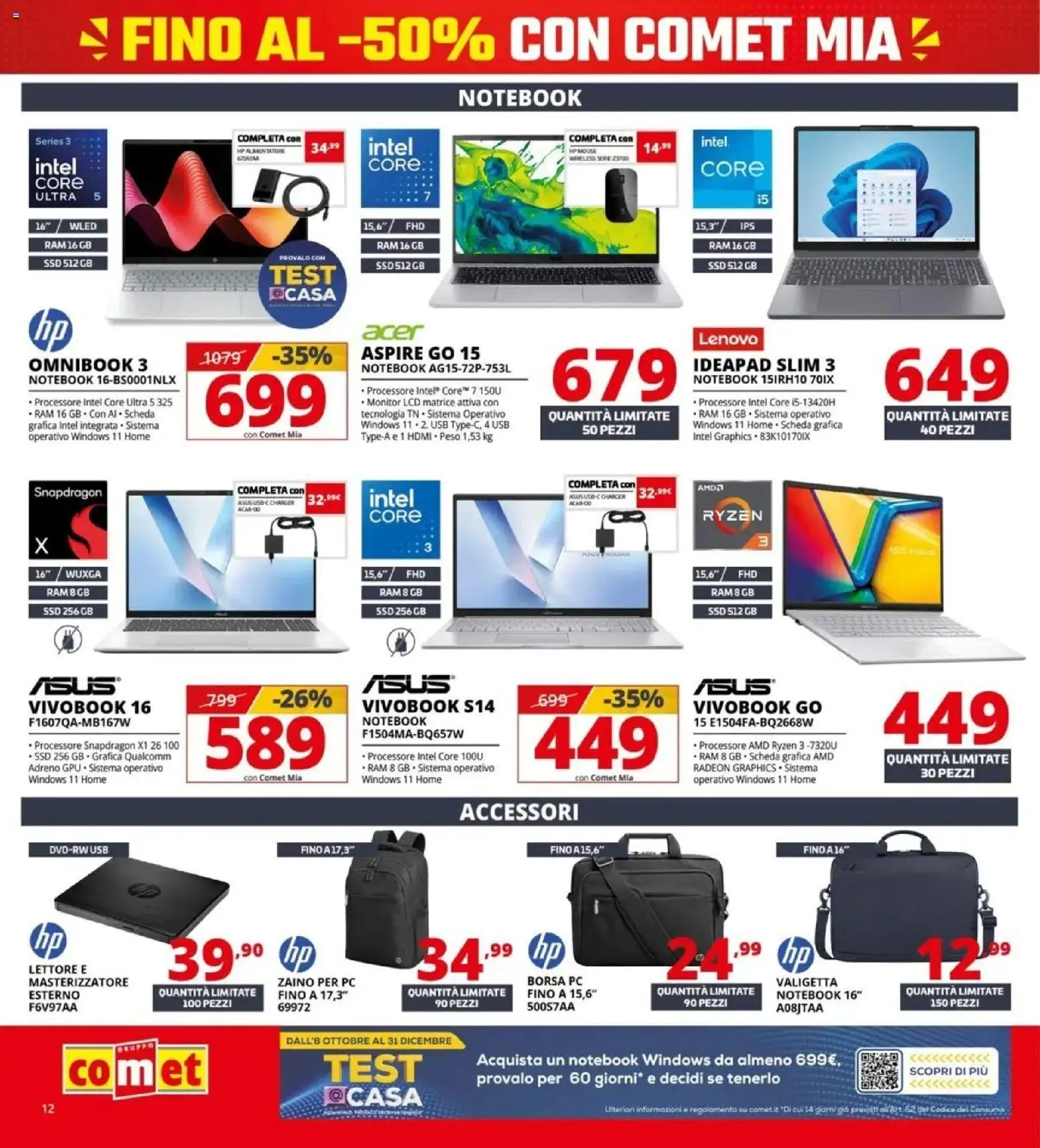 Volantino Comet del 08/10/2026 | Pagina: 12 | Prodotti: Notebook, PC, Borsa, USB