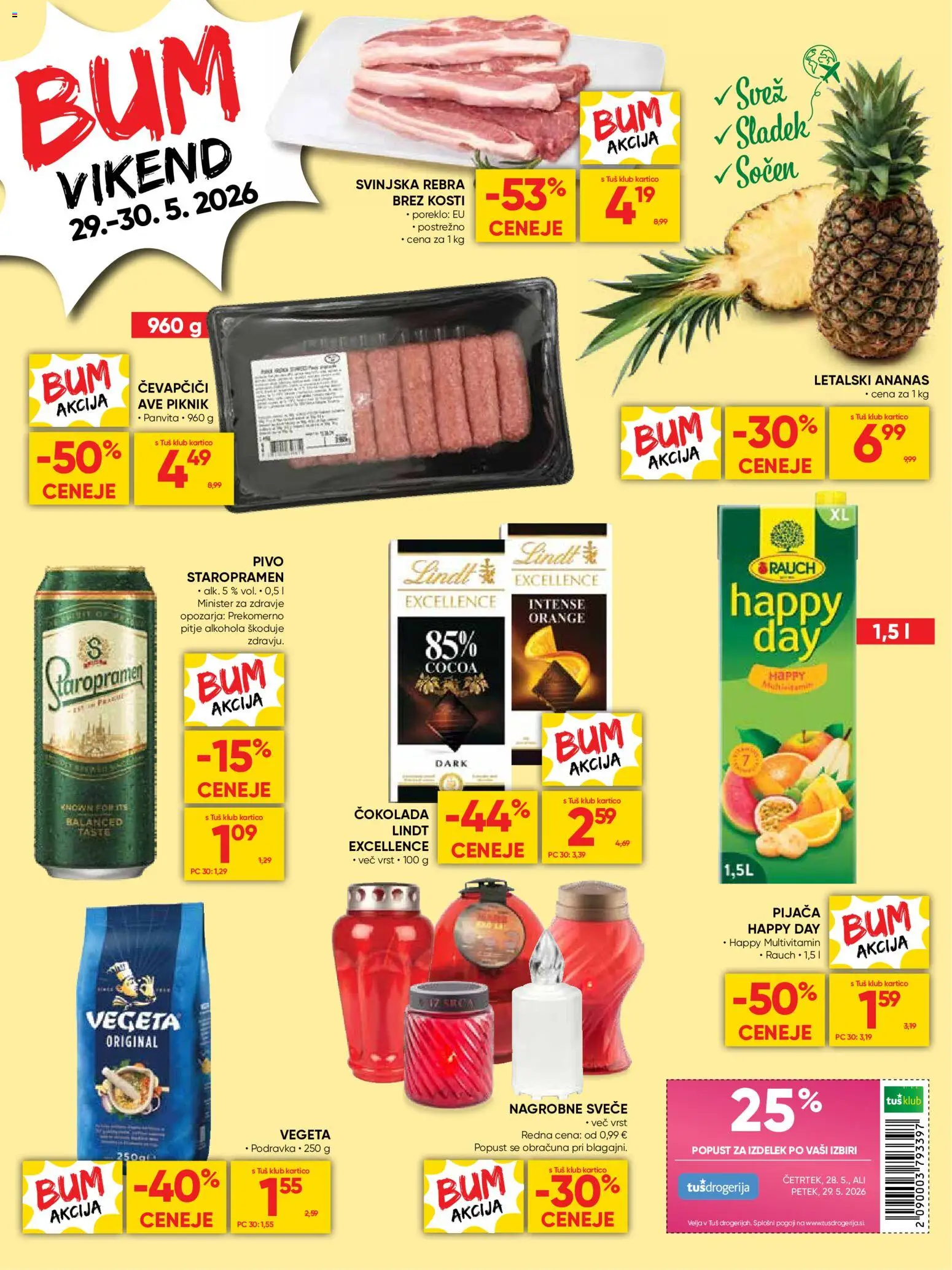 Novi Tuš katalog ponudbe – veljaven od 27.05.2026 | Stran: 20 | Izdelki: Nagrobne sveče, Čevapčiči, Cokolada, Pivo