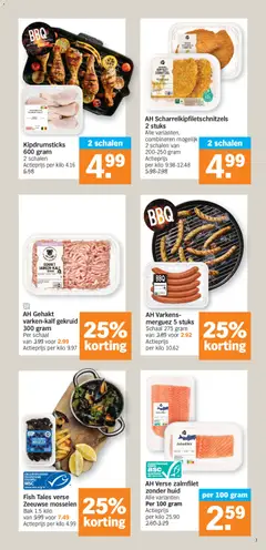 AH Gehakt varken-kalf gekruid, 300 gram, Per schaal - Voorbeeld van een folder van Albert Heijn, geldig van 25.05.2026 | Pagina: 7 | Producten: Merguez, Varkensvlees, Mosselen, Mozzarella