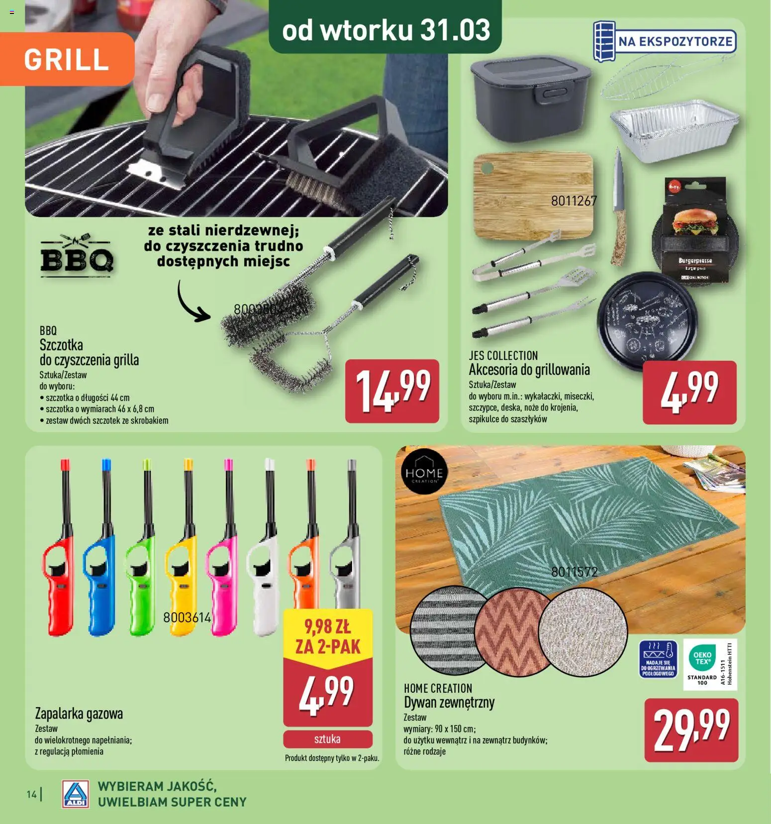 Aldi Gazetka - Katalog ogrodowy od 25.02.2026 | Strona: 14 | Produkty: Grill, Dywan, Szczotka