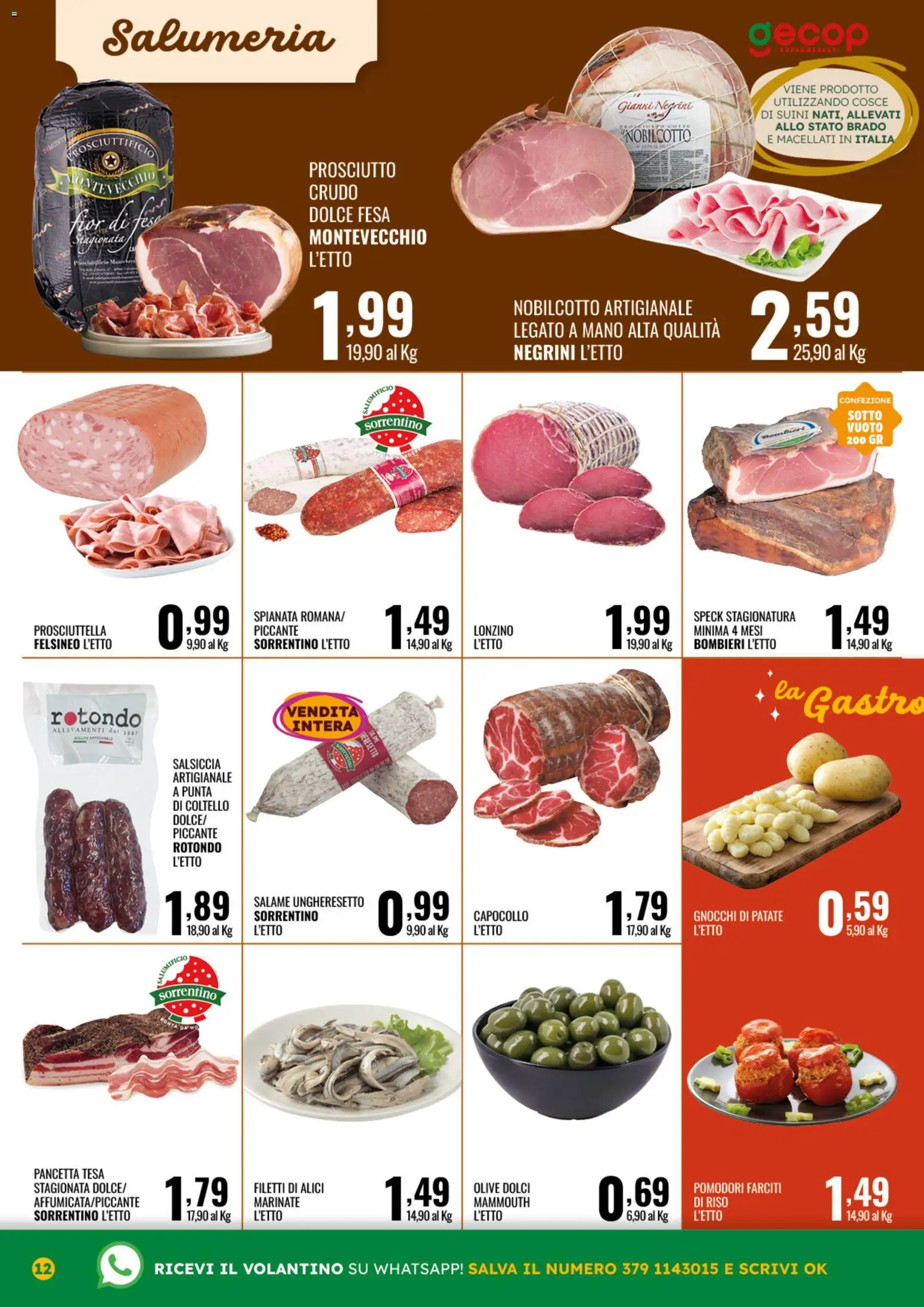 Volantino GECOP del 01.06.2026 | Pagina: 12 | Prodotti: Speck, Salame, Olive, Prosciutto