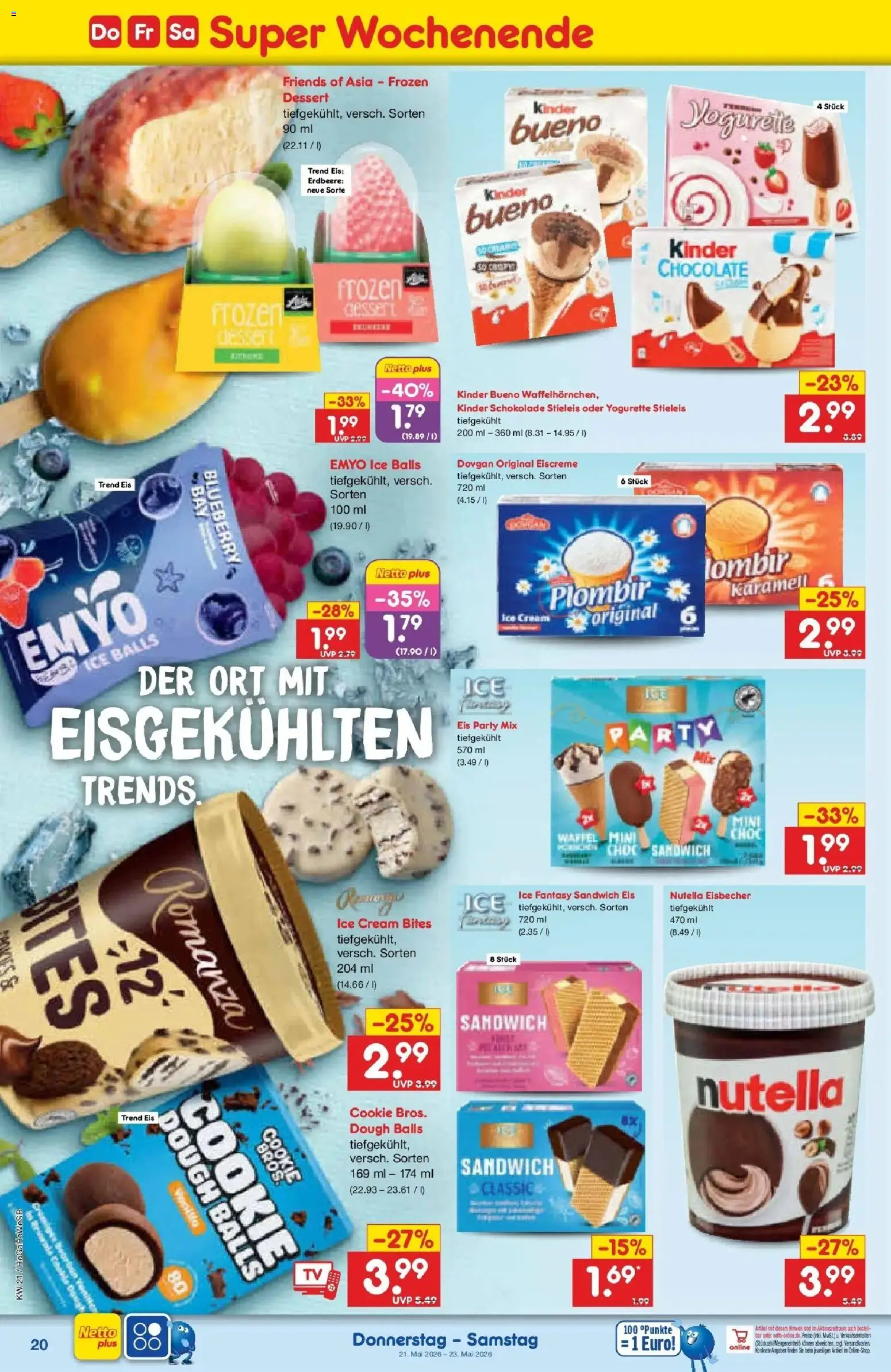 Netto Marken-Discount Prospekt Hamburg	 – gültig ab 17.05.2026 | Seite: 22 | Produkte: Kinder schokolade, Kinder bueno, Eiscreme, Nutella