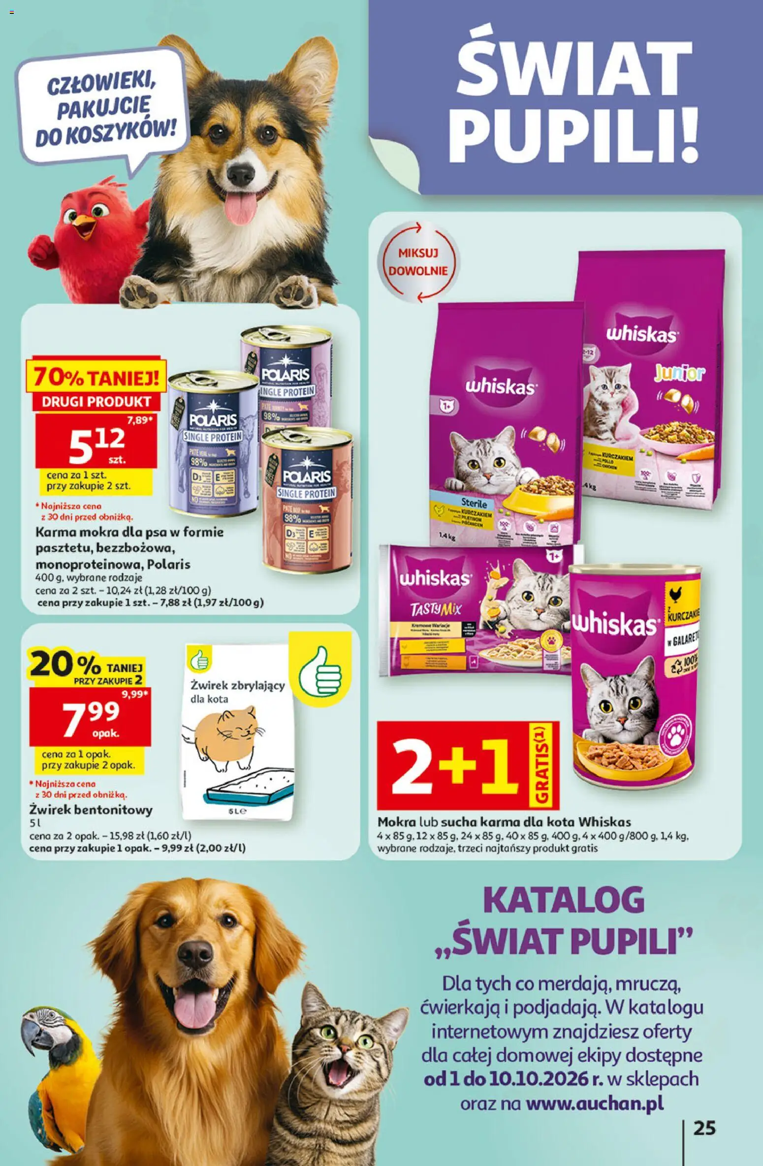 Auchan gazetka - Hipermarket od 01.10.2026 | Strona: 25 | Produkty: Suchą karma dla kota, Karma mokra, Żwirek bentonitowy, Karma