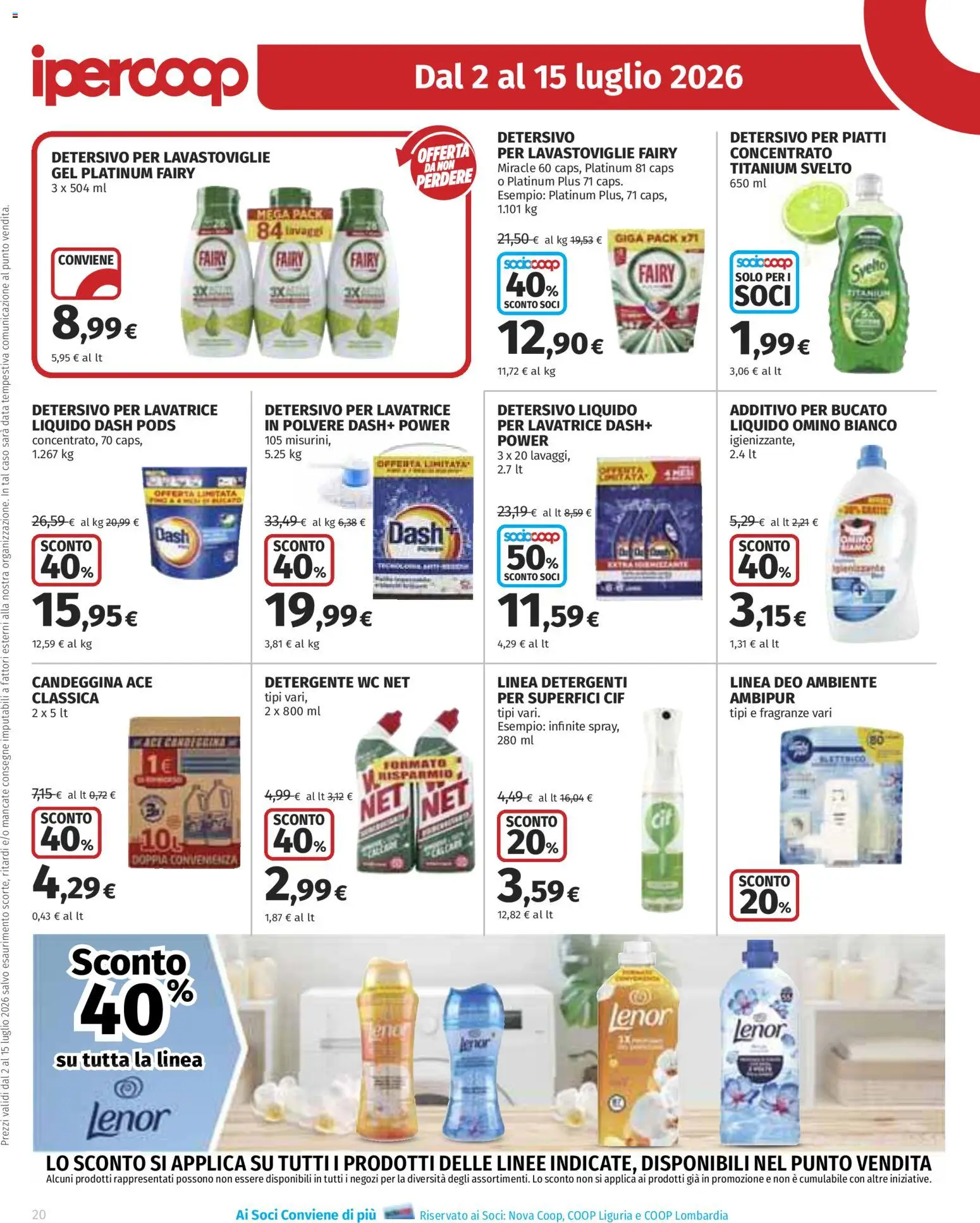 Volantino Ipercoop del 02/07/2026 | Pagina: 20 | Prodotti: Detersivo per piatti, Lavatrice, Lavastoviglie, Tomino