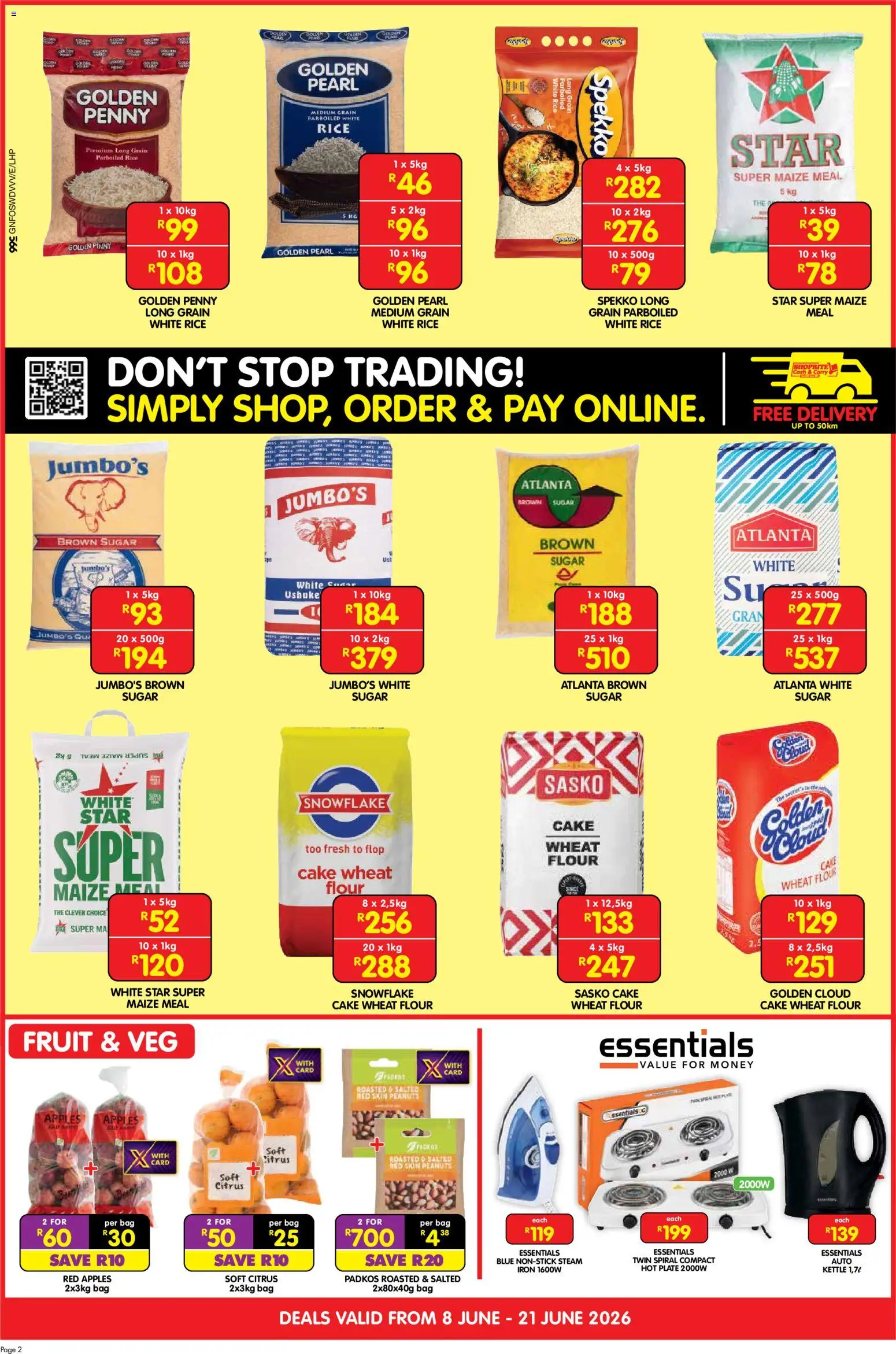 New Shoprite catalogue – valid from 08.06.2026 | Page: 2 | Products: Kettle, Rice, Peanuts, Fruit