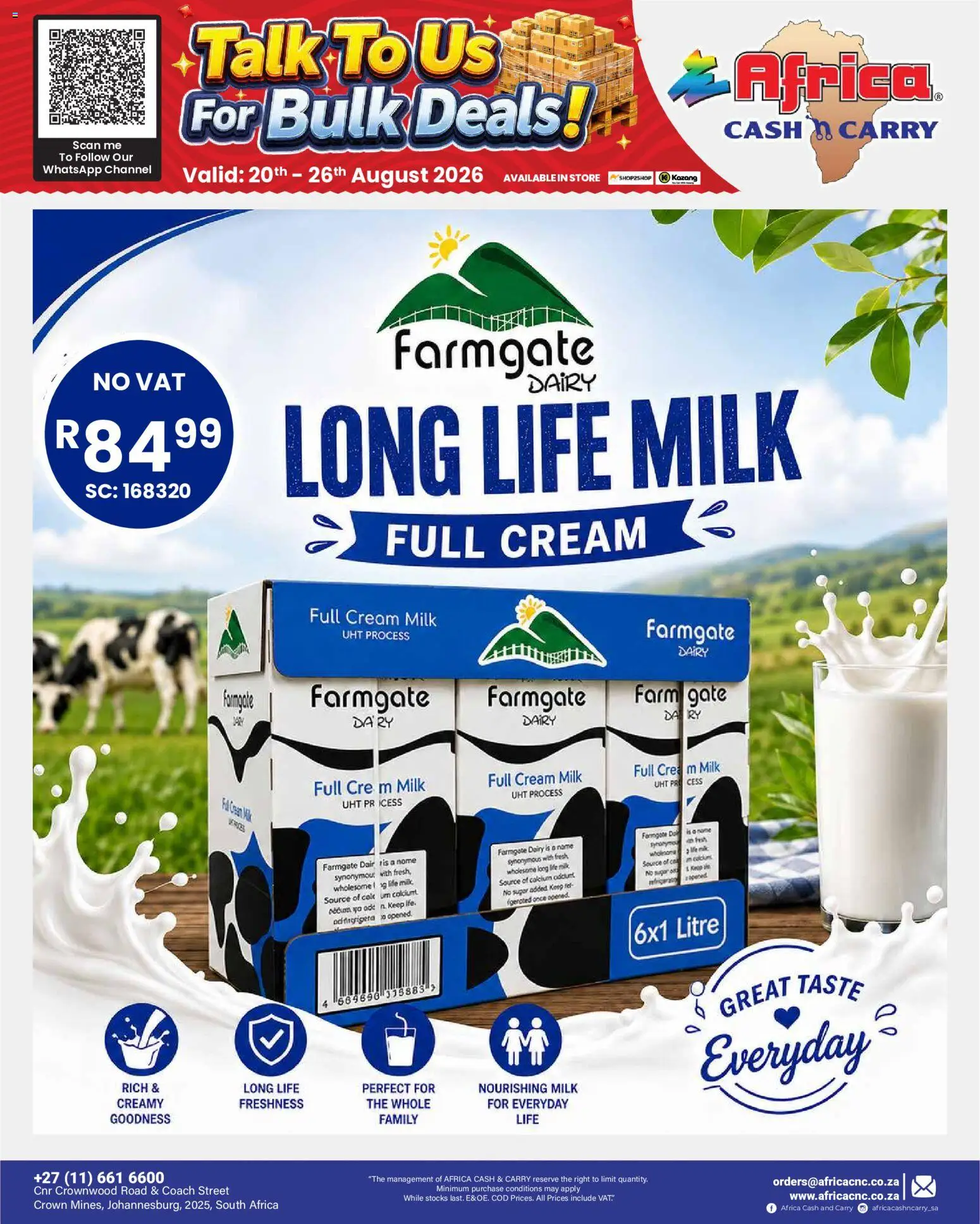New Africa Cash & Carry catalogue – valid from 20/08/2026 | Page: 30 | Products: Milk, Gate, Cream