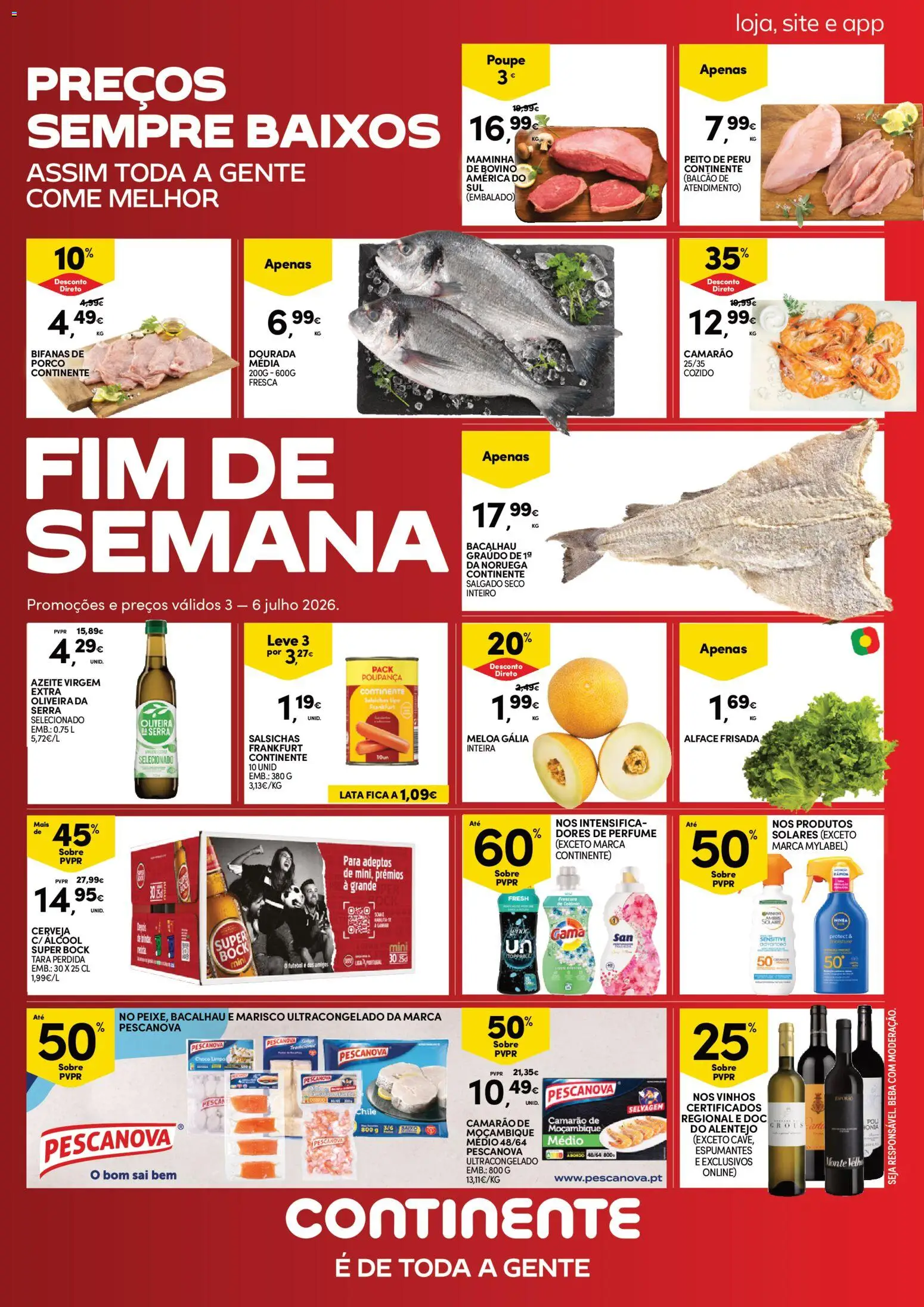 Continente Fim de Semana à Continente │ válido de 03/07/2026 | Página: 1 | Produtos: Bacalhau, Peito de peru, Peru, Perfume