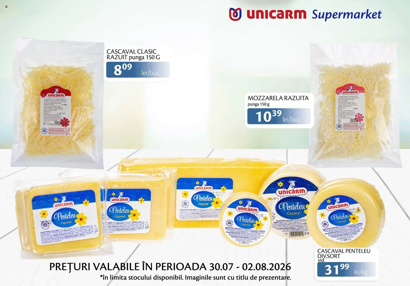 Noul catalog Unicarm – valabil de la 30.07.2026 | Pagină: 6 | Produse: Pungă, Cașcaval, Mozzarella