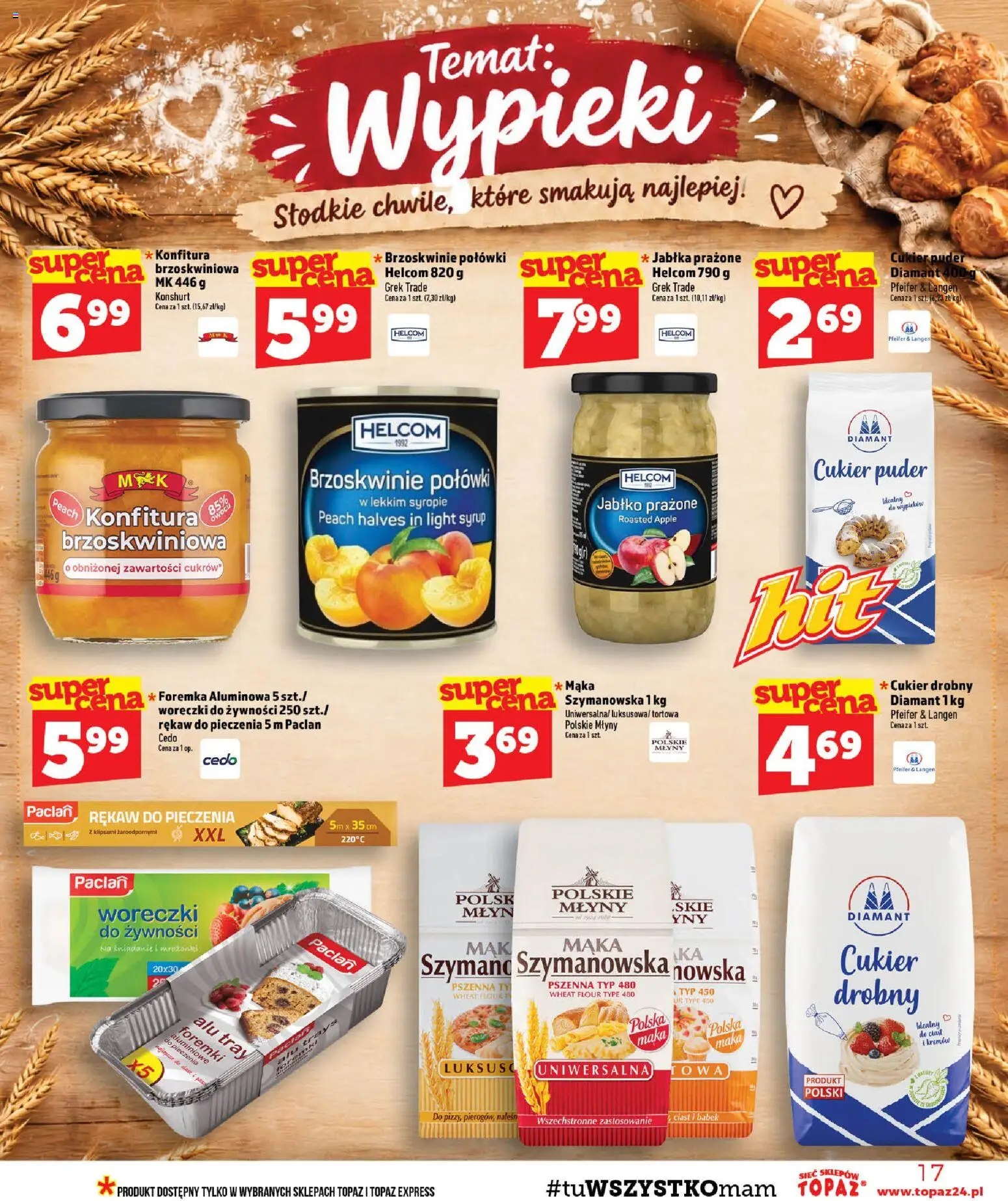 Topaz gazetka - MAZ od 22.10.2026 | Strona: 17 | Produkty: Cukier drobny, Puder, Brzoskwinie, Mąka
