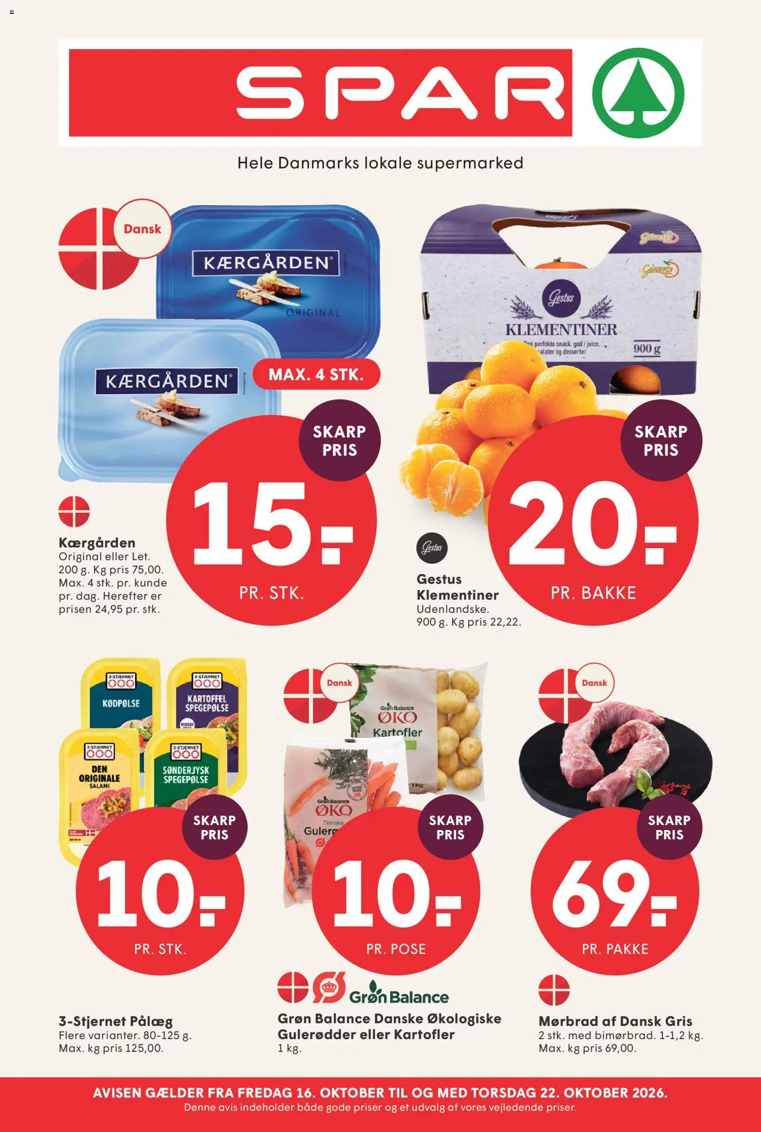 Spar tilbudsavis – gyldig fra 16/10/2026 | Side: 1 | Produkter: Salami, Gulerødder, Pålæg, Spegepølse