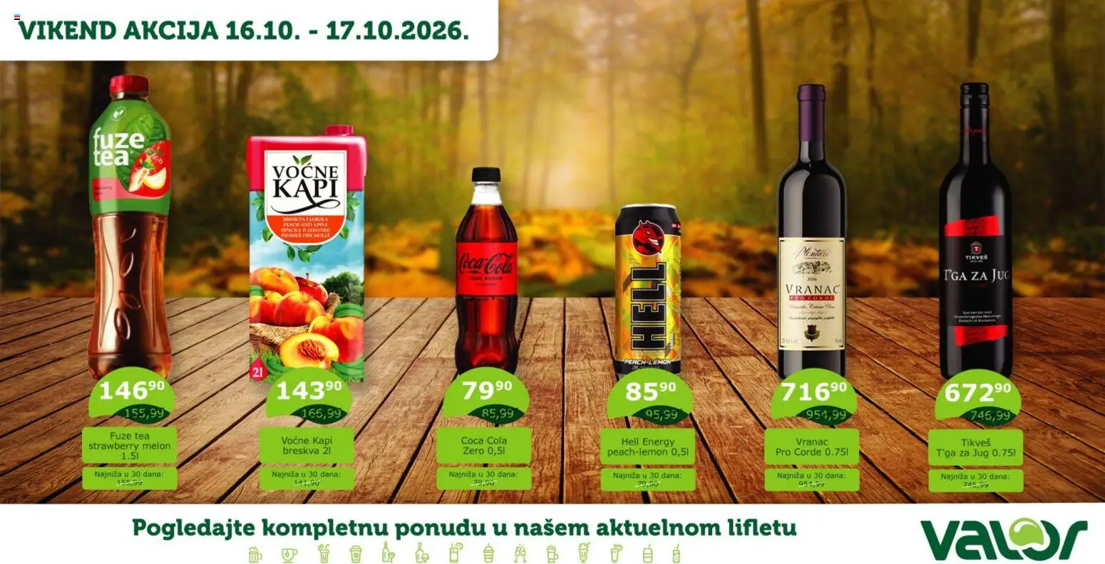 Valor katalog - važi od 16.10.2026 | Strana: 1 | Proizvode: Coca Cola, Vranac, Hell, Breskva