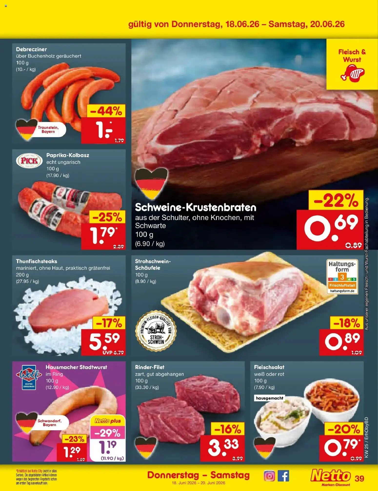 Netto Marken-Discount Prospekt Velden – gültig ab 14.06.2026 | Seite: 51 | Produkte: Rinderfilet, Wurst, Fleisch