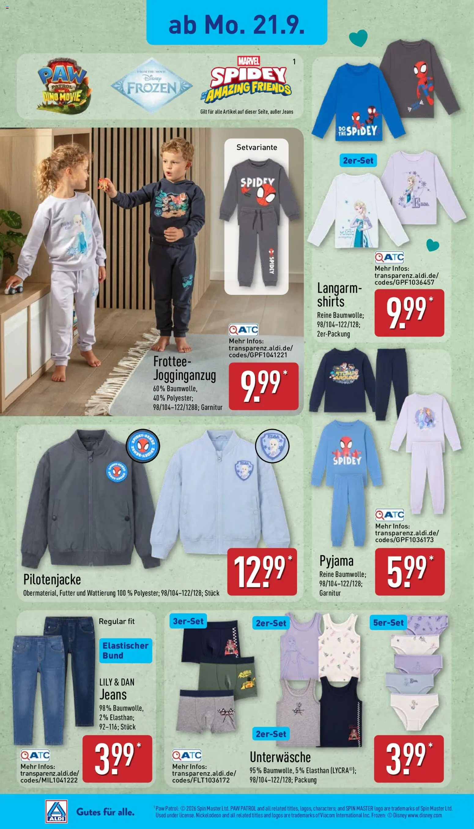 Aldi Prospekt – gültig ab 21.09.2026 | Seite: 6 | Produkte: Unterwäsche, Pyjama, Jeans